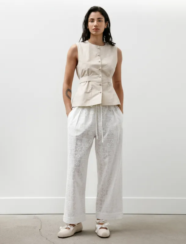 Cross Stitch Embroidery Voile Luna Trousers Ivory made by SHOP NEIGHBOR