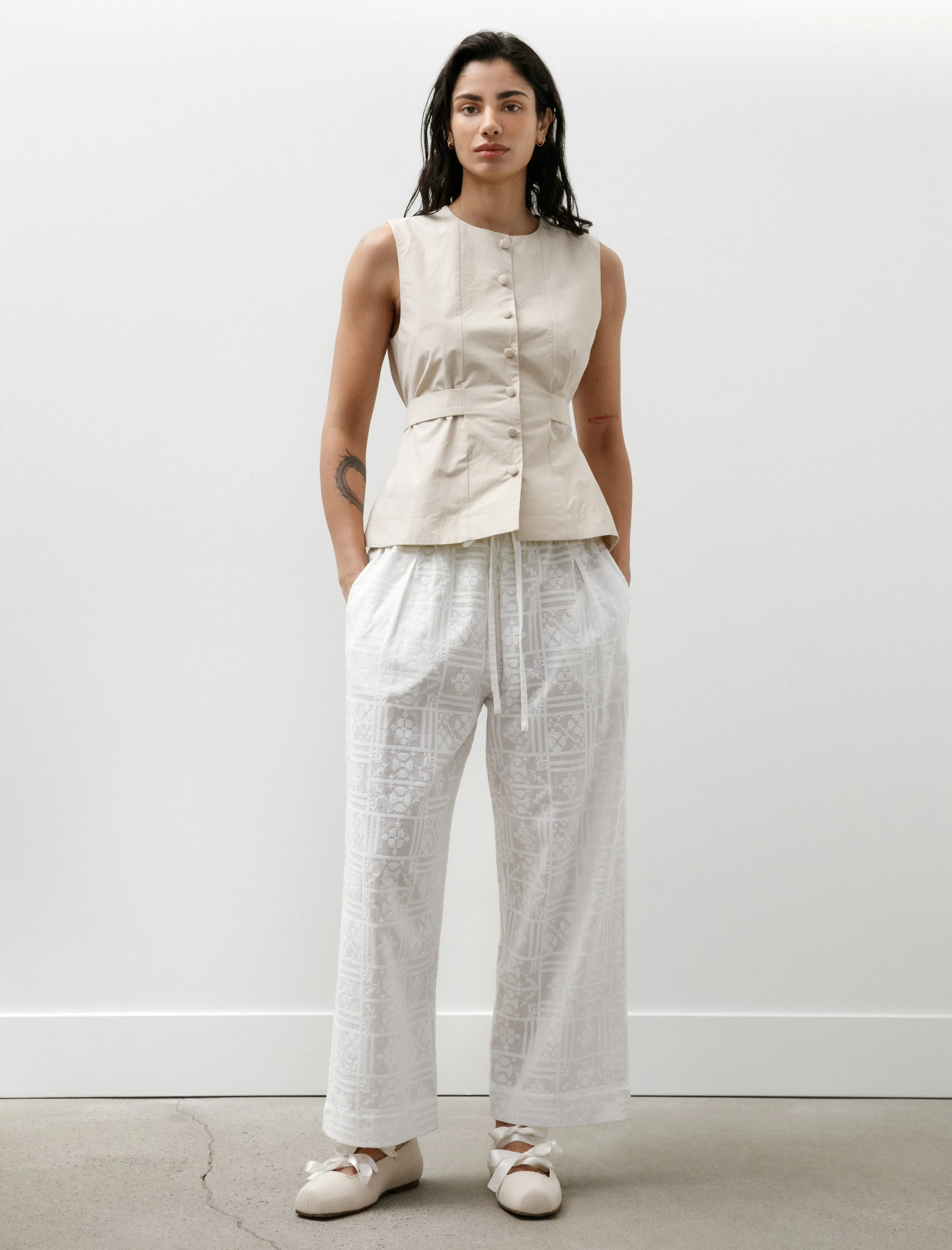 Cross Stitch Embroidery Voile Luna Trousers Ivory sold by SHOP NEIGHBOR