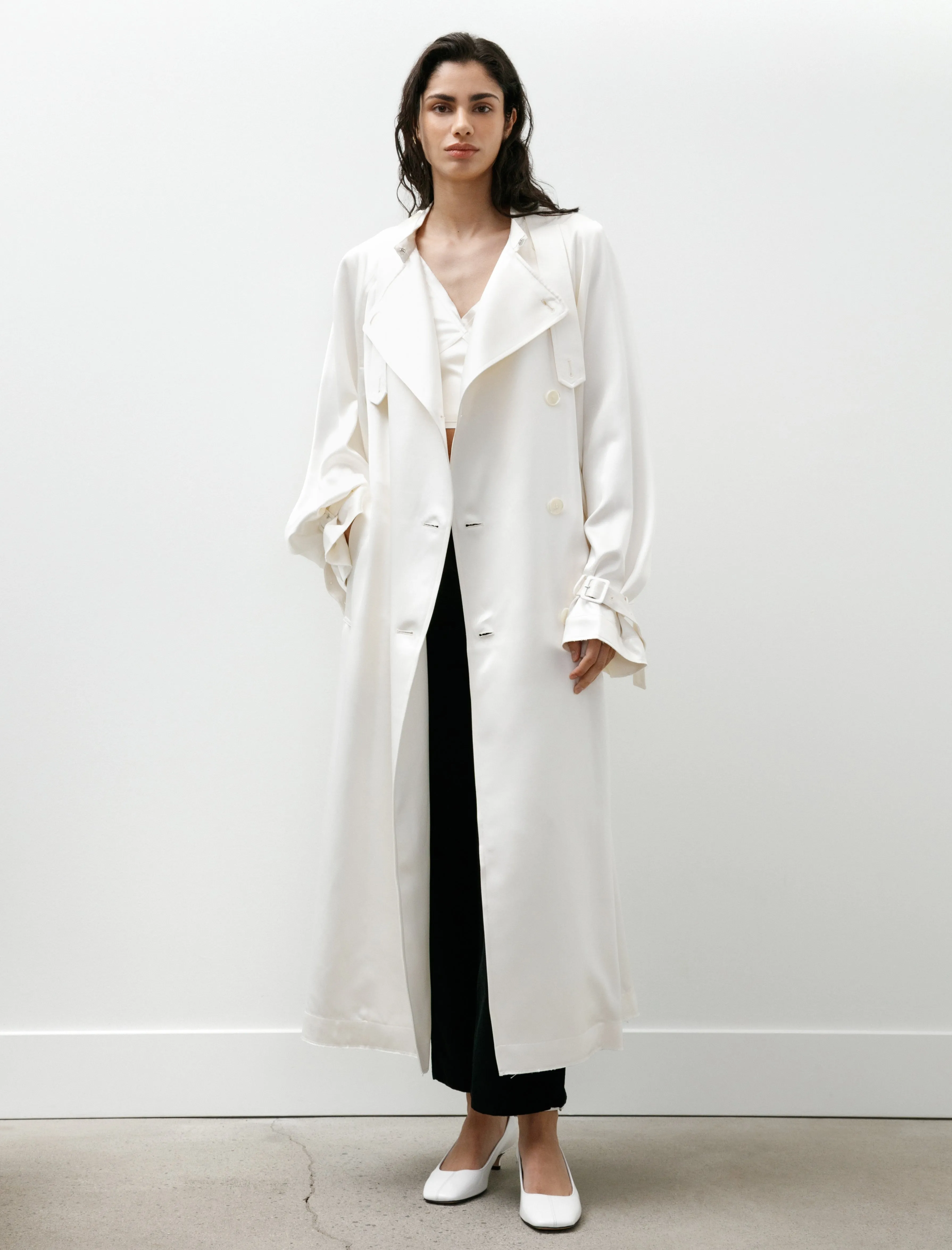Draped Satin Trench Off White sold by SHOP NEIGHBOR