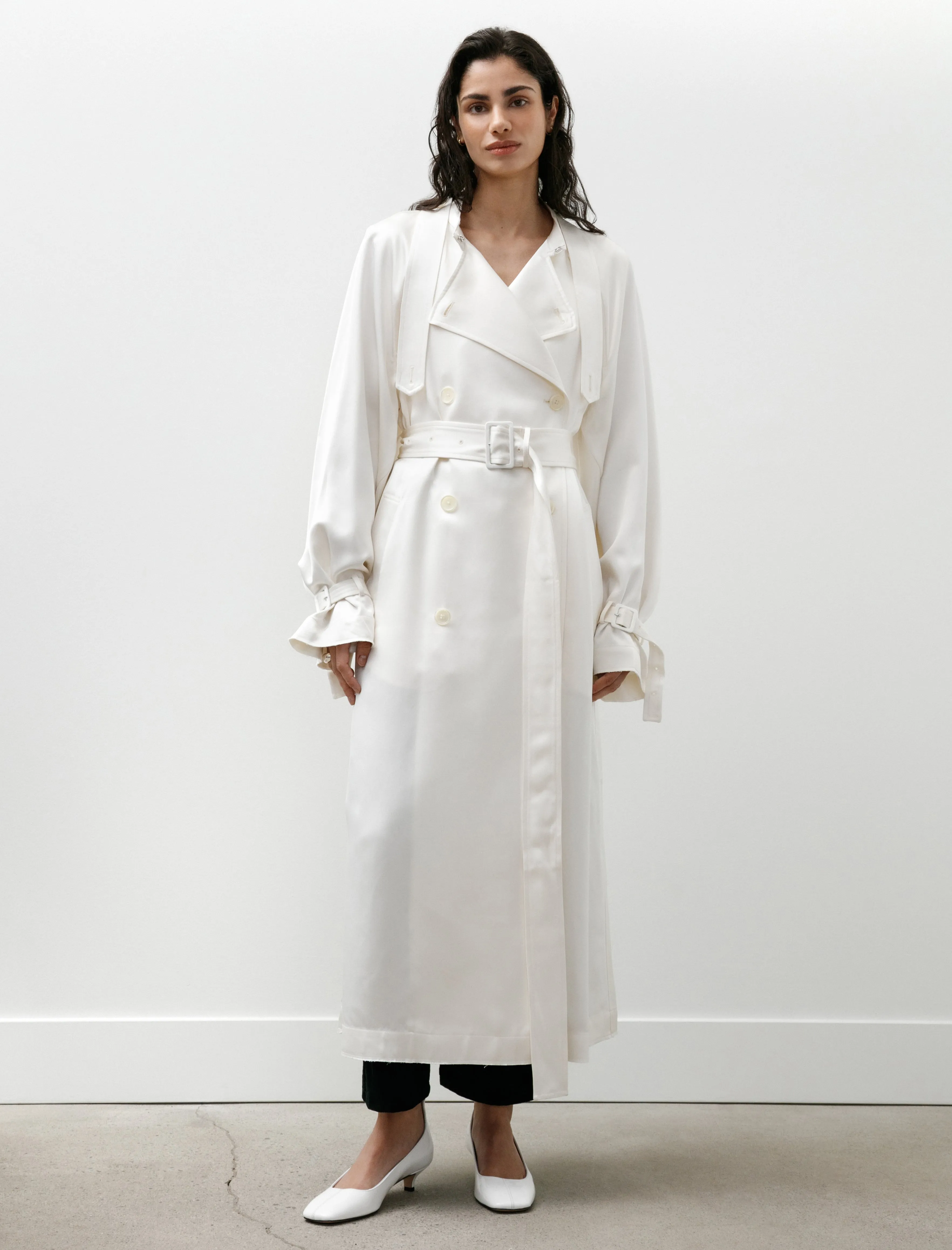 Draped Satin Trench Off White sold by SHOP NEIGHBOR product image thumbnail 2