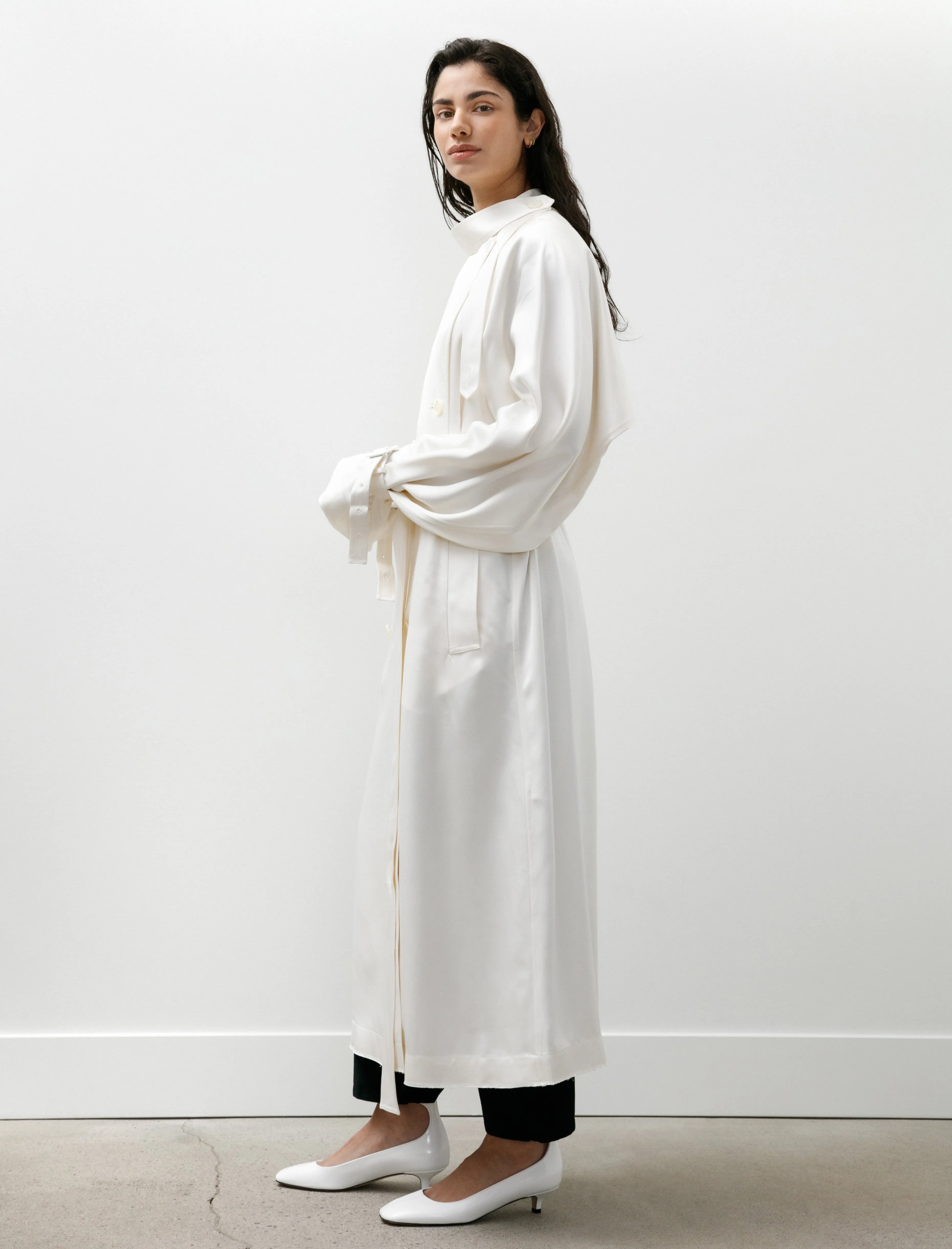 Draped Satin Trench Off White sold by SHOP NEIGHBOR product image thumbnail 4