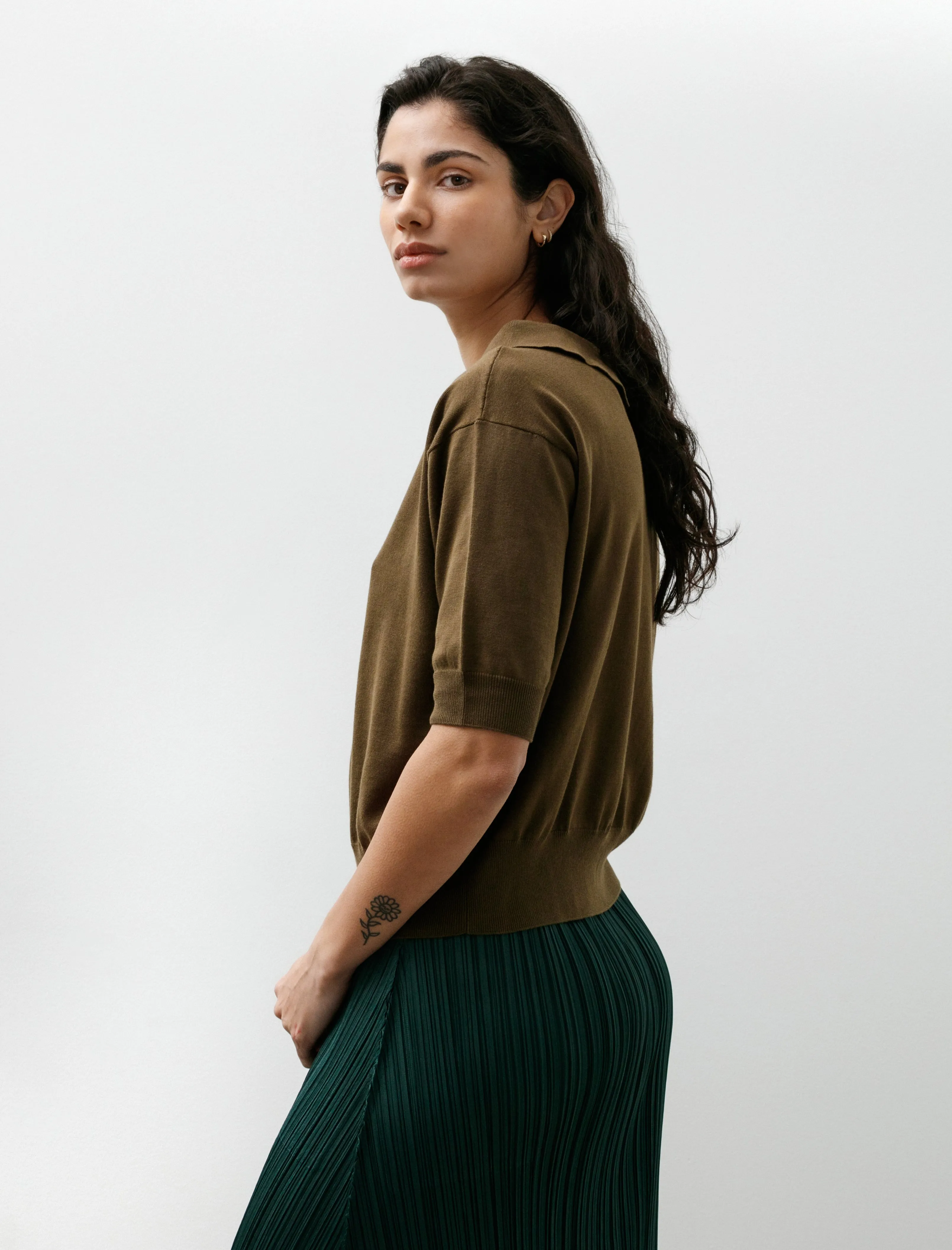 Collared T-Shirt Fine Cotton Linen Olive sold by SHOP NEIGHBOR product image thumbnail 3