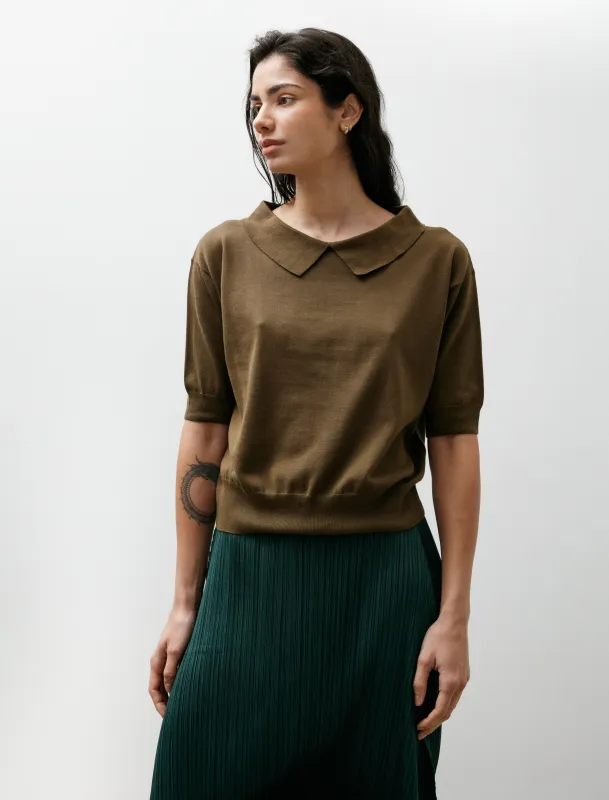 Collared T-Shirt Fine Cotton Linen Olive made by SHOP NEIGHBOR