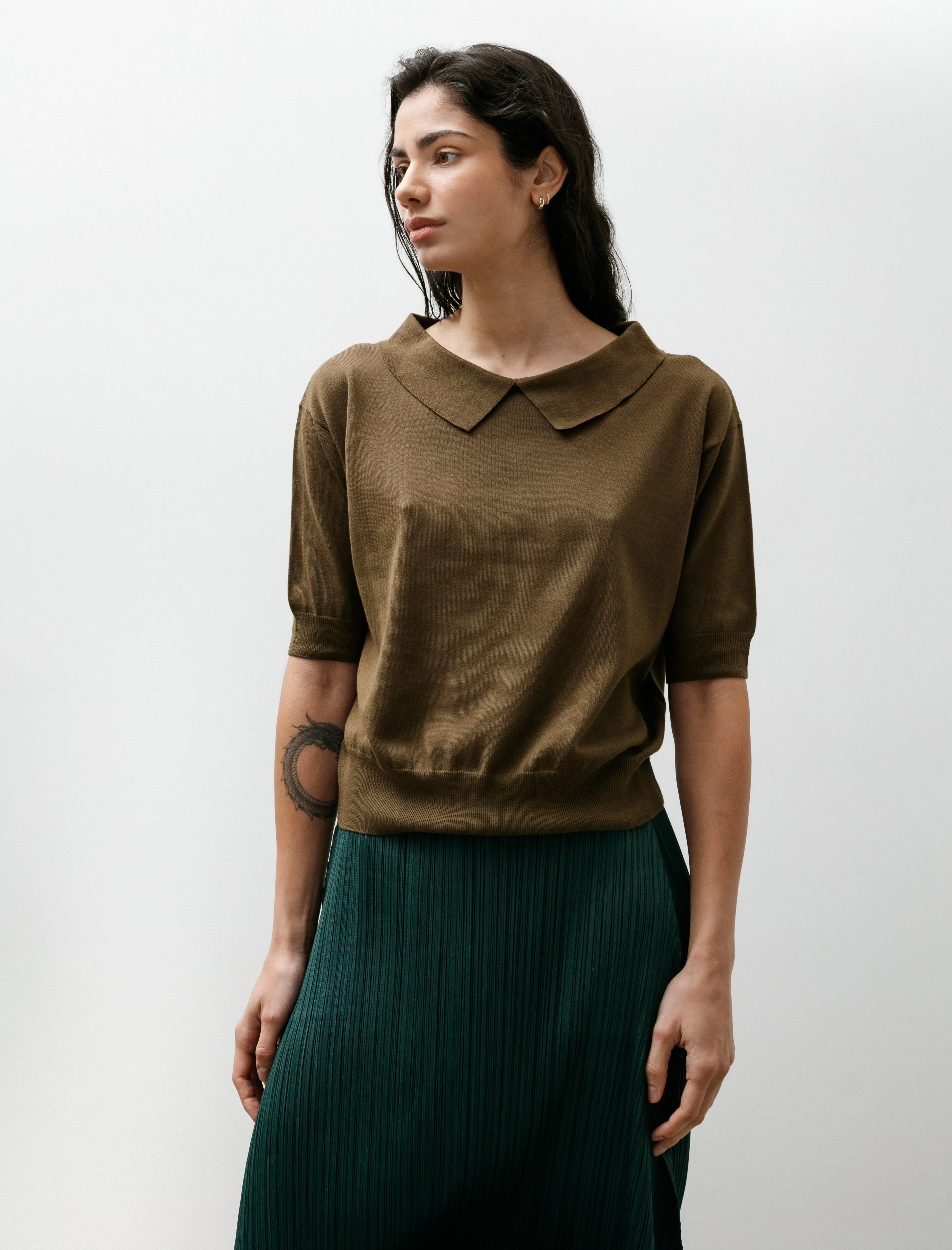 Collared T-Shirt Fine Cotton Linen Olive sold by SHOP NEIGHBOR