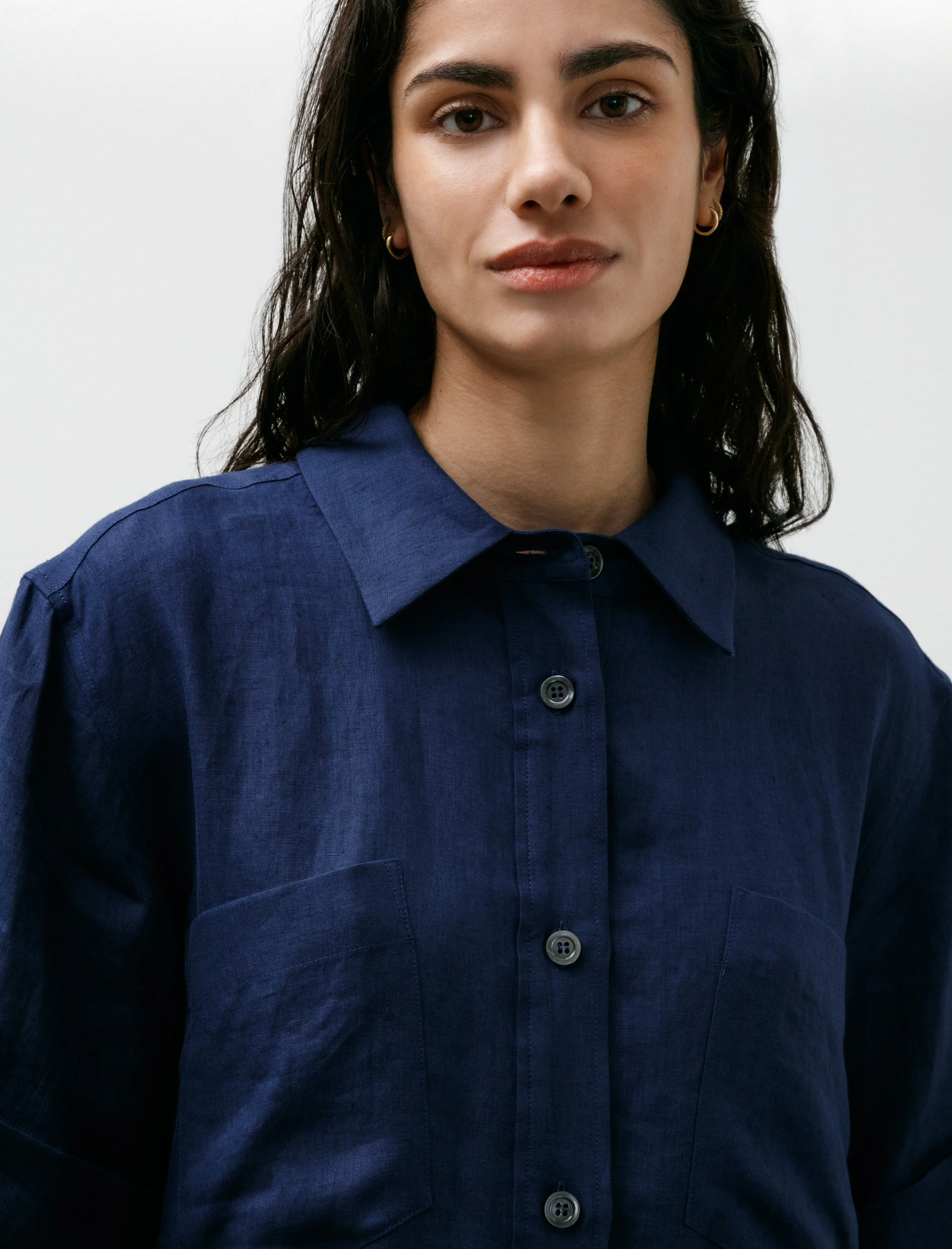 Short Sleeve Shirt Dress Shirting Linen Deep Blue sold by SHOP NEIGHBOR product image thumbnail 2