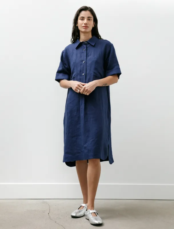 Short Sleeve Shirt Dress Shirting Linen Deep Blue made by SHOP NEIGHBOR