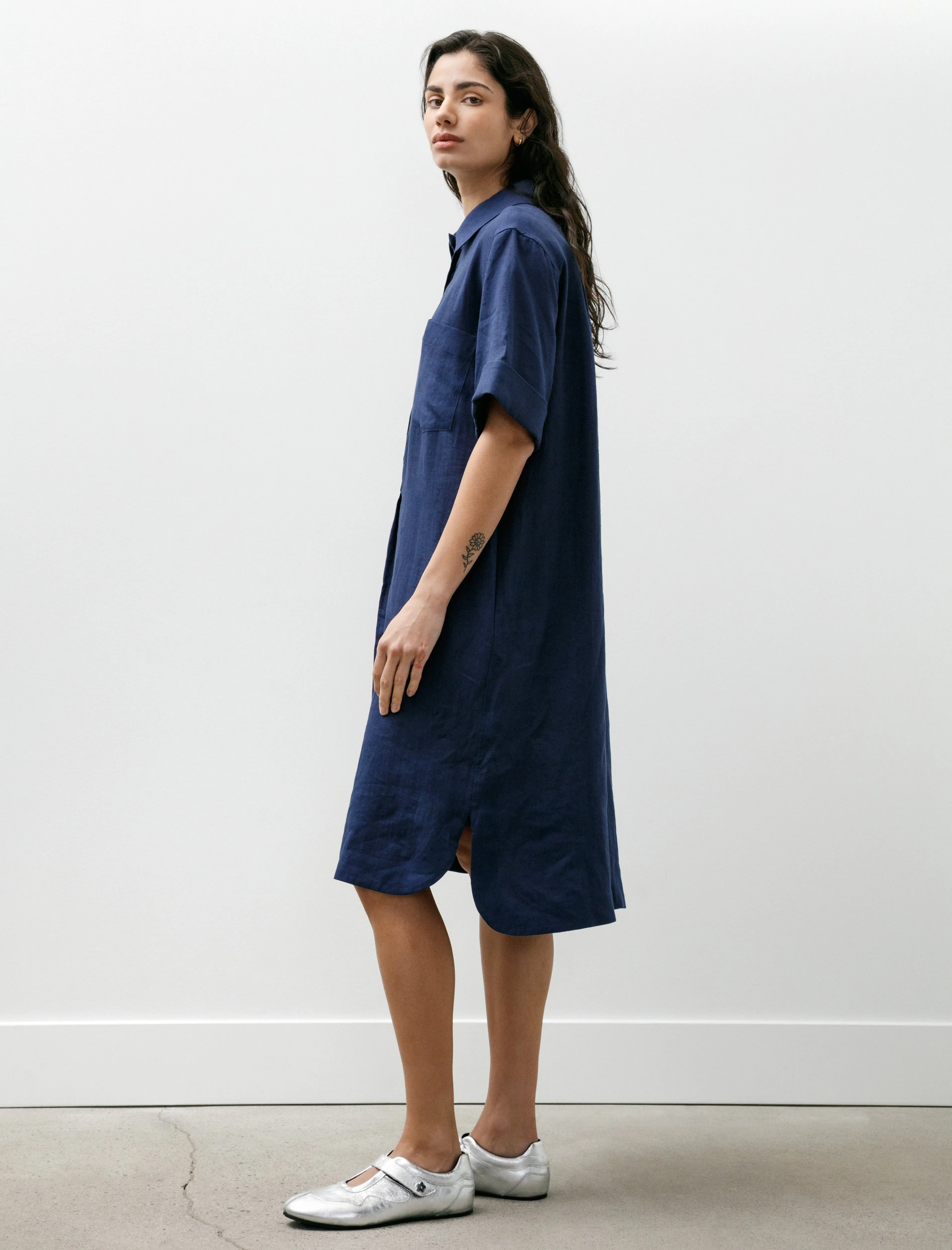 Short Sleeve Shirt Dress Shirting Linen Deep Blue sold by SHOP NEIGHBOR product image thumbnail 3