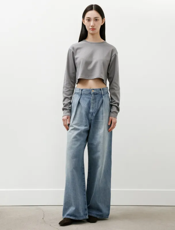 Selvedge Denim Two Tuck Wide Pants Indigo Light Fade made by SHOP NEIGHBOR