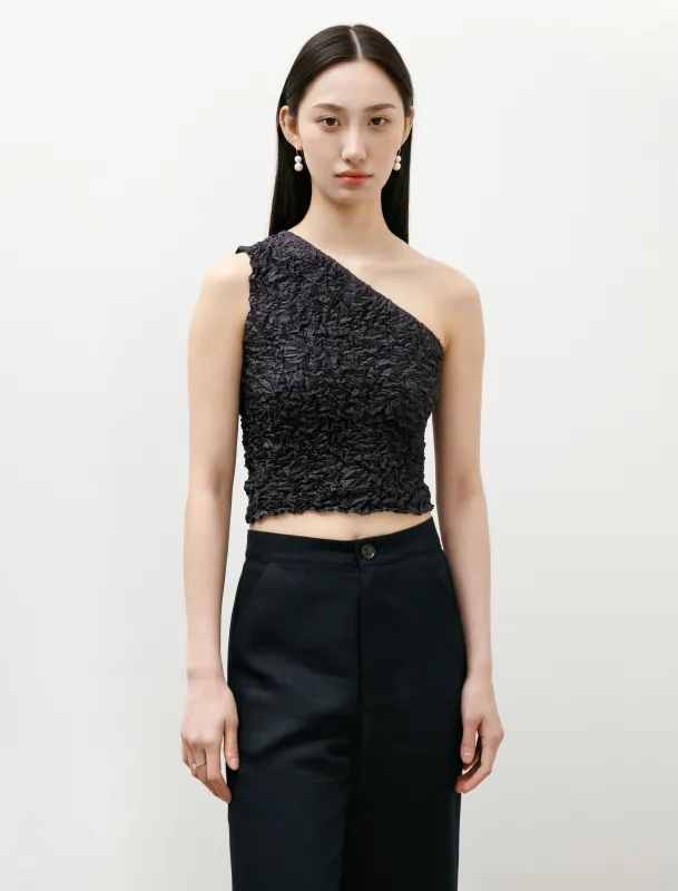 Crumpled Silk One Shoulder Top Charcoal made by SHOP NEIGHBOR