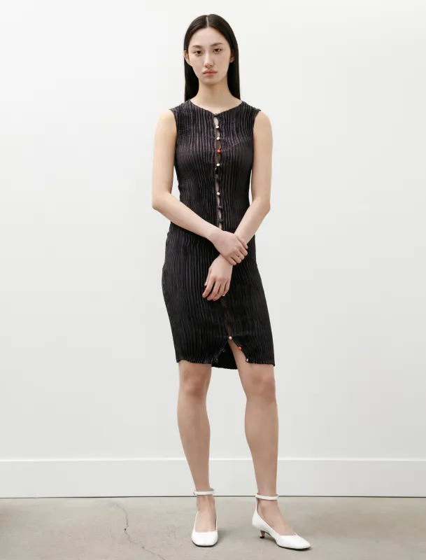 Plissé Silk Buttoned Tank Short Dress Charcoal made by SHOP NEIGHBOR