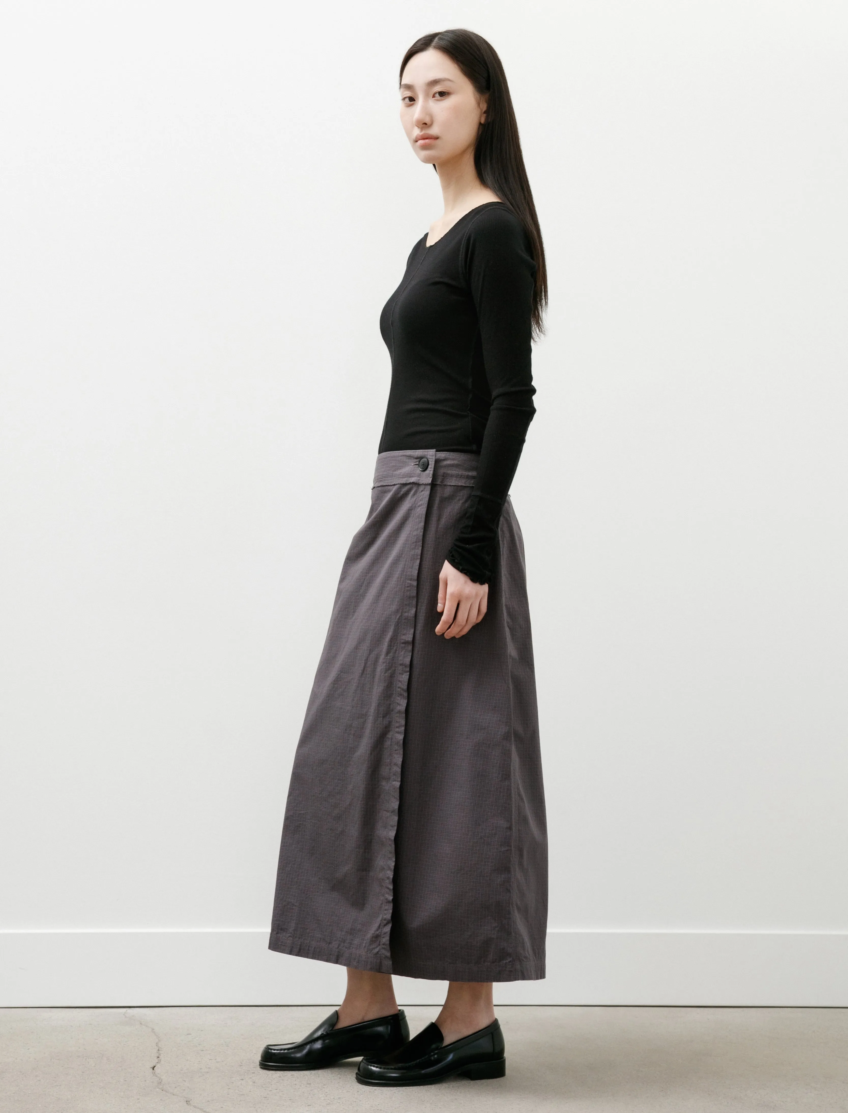 Classic Wrap Skirt Mushroom Micro Check Poplin sold by SHOP NEIGHBOR product image thumbnail 3