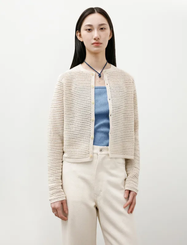 Tussah Silk Cotton Mesh Knit Cardigan Ivory made by SHOP NEIGHBOR