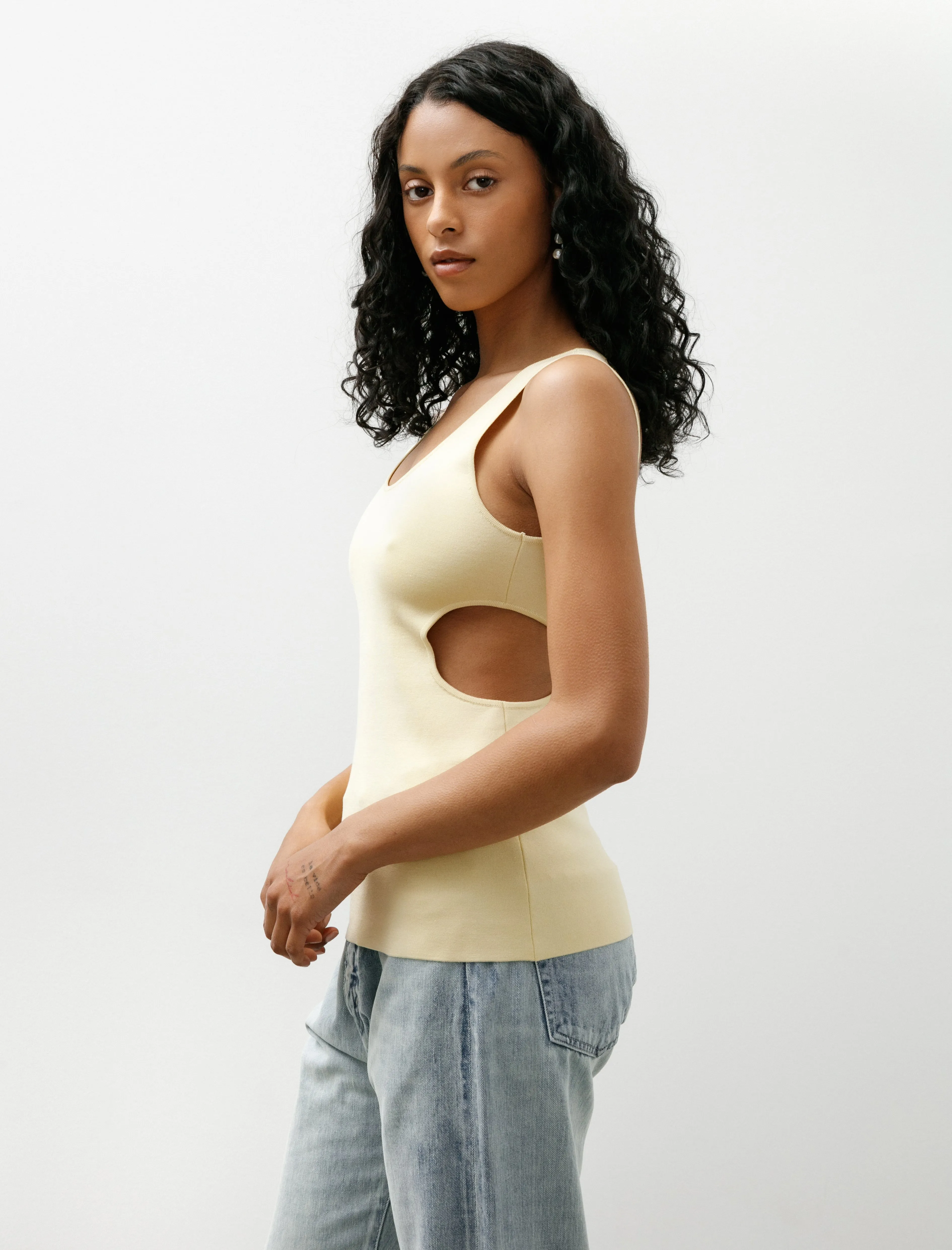 Double Faced Silk Cotton Knit Long Tank Yellow Beige sold by SHOP NEIGHBOR product image thumbnail 3