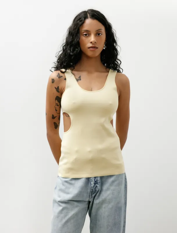 Double Faced Silk Cotton Knit Long Tank Yellow Beige made by SHOP NEIGHBOR