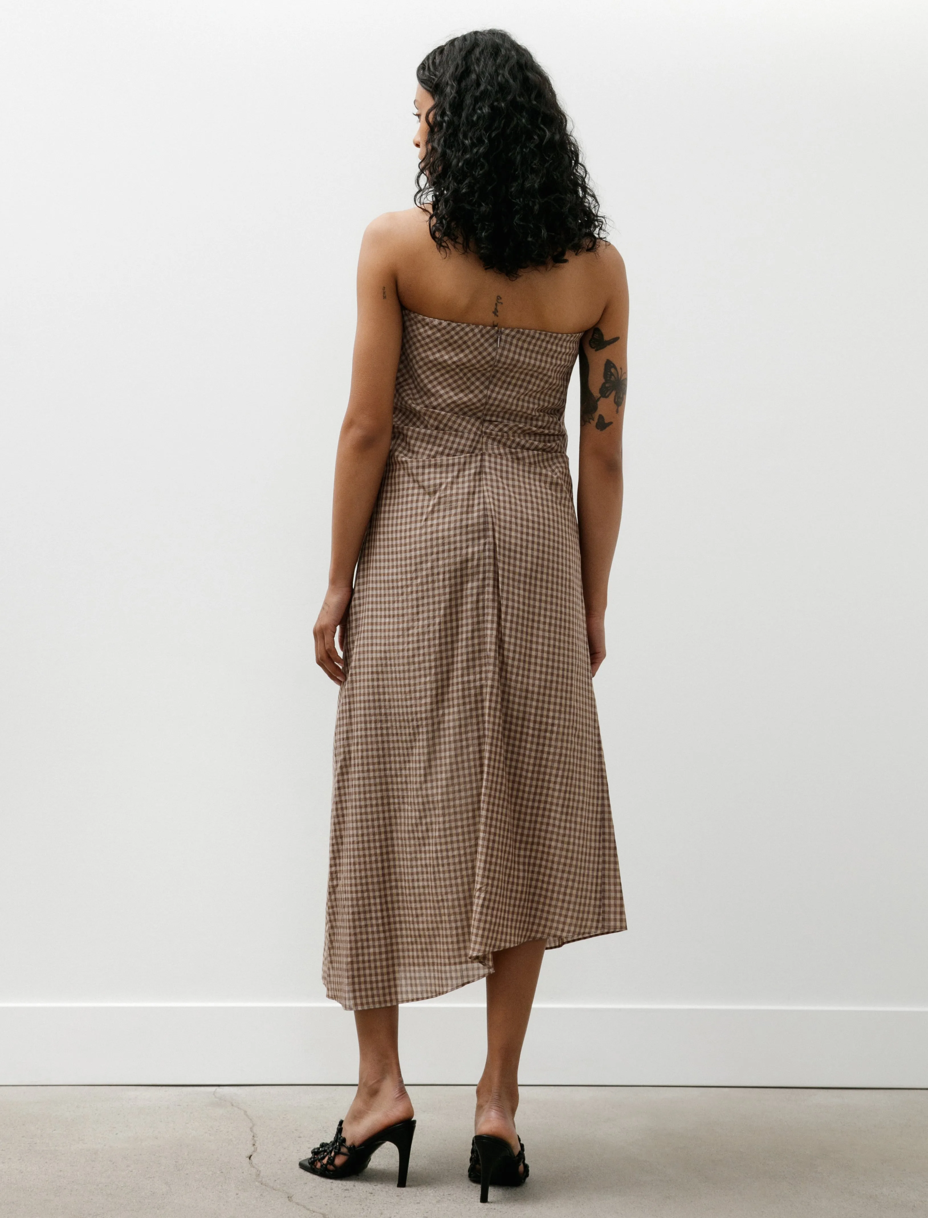 Airy Light Cotton Check Strapless Dress Brown Gingham Check sold by SHOP NEIGHBOR product image thumbnail 3