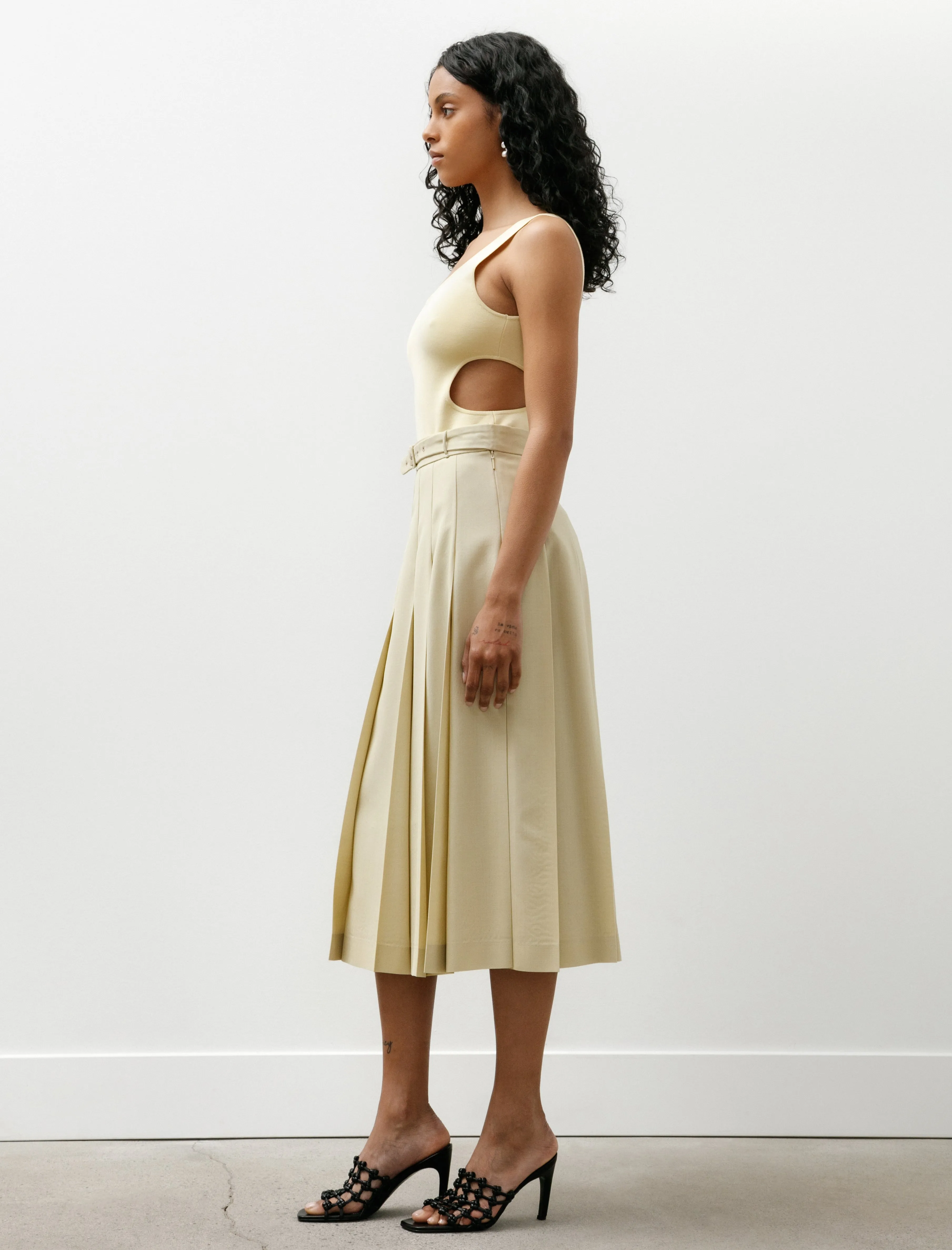Wool Kid Mohair Hopsack Pleated Skirt Dusty Beige sold by SHOP NEIGHBOR product image thumbnail 3