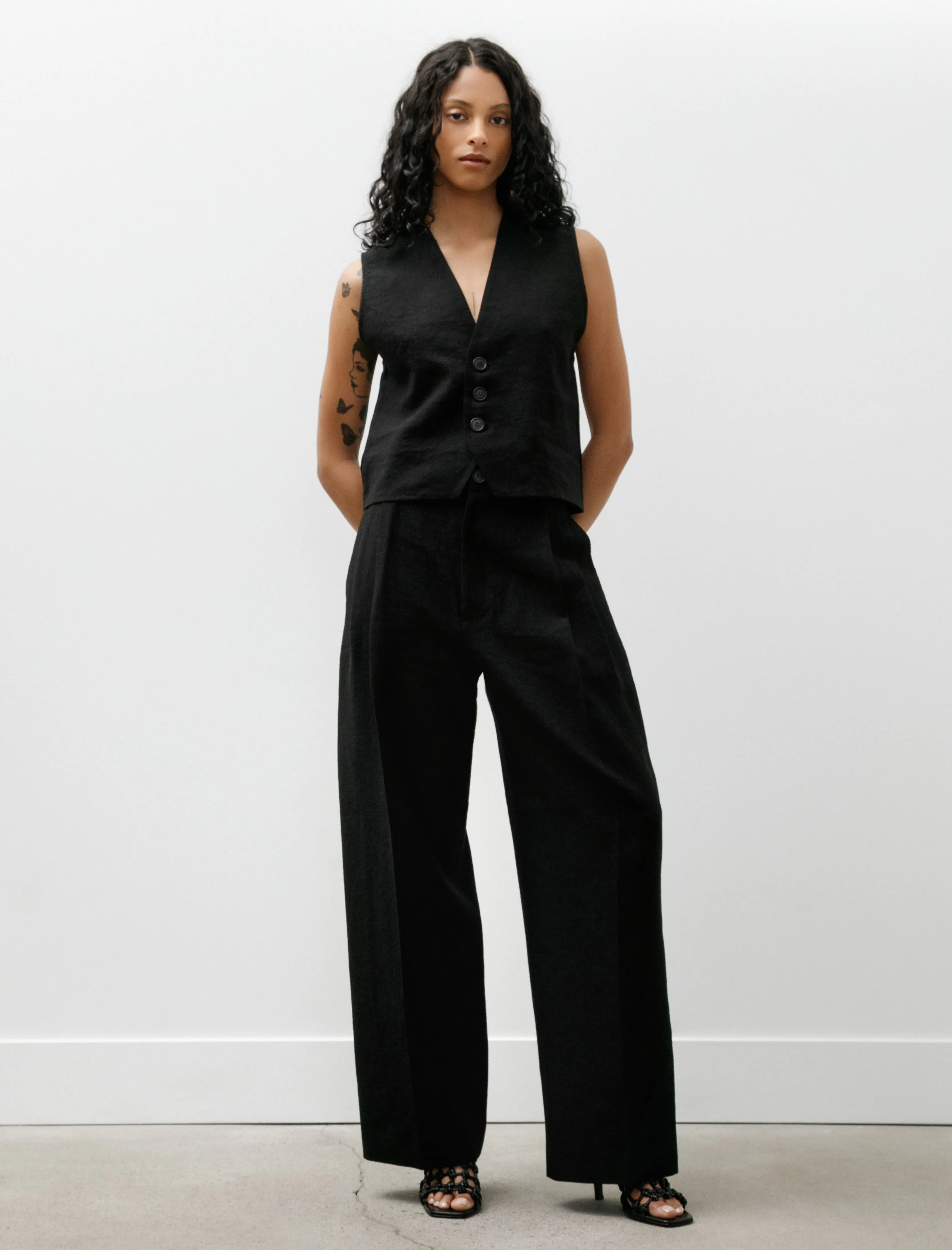 Double Pleated Wide Pants Crepe Black sold by SHOP NEIGHBOR