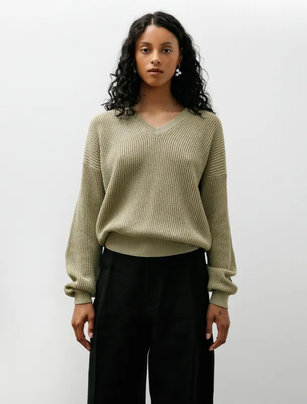 Ribbed V Neck Drop Shoulder Knit Light Khaki made by SHOP NEIGHBOR