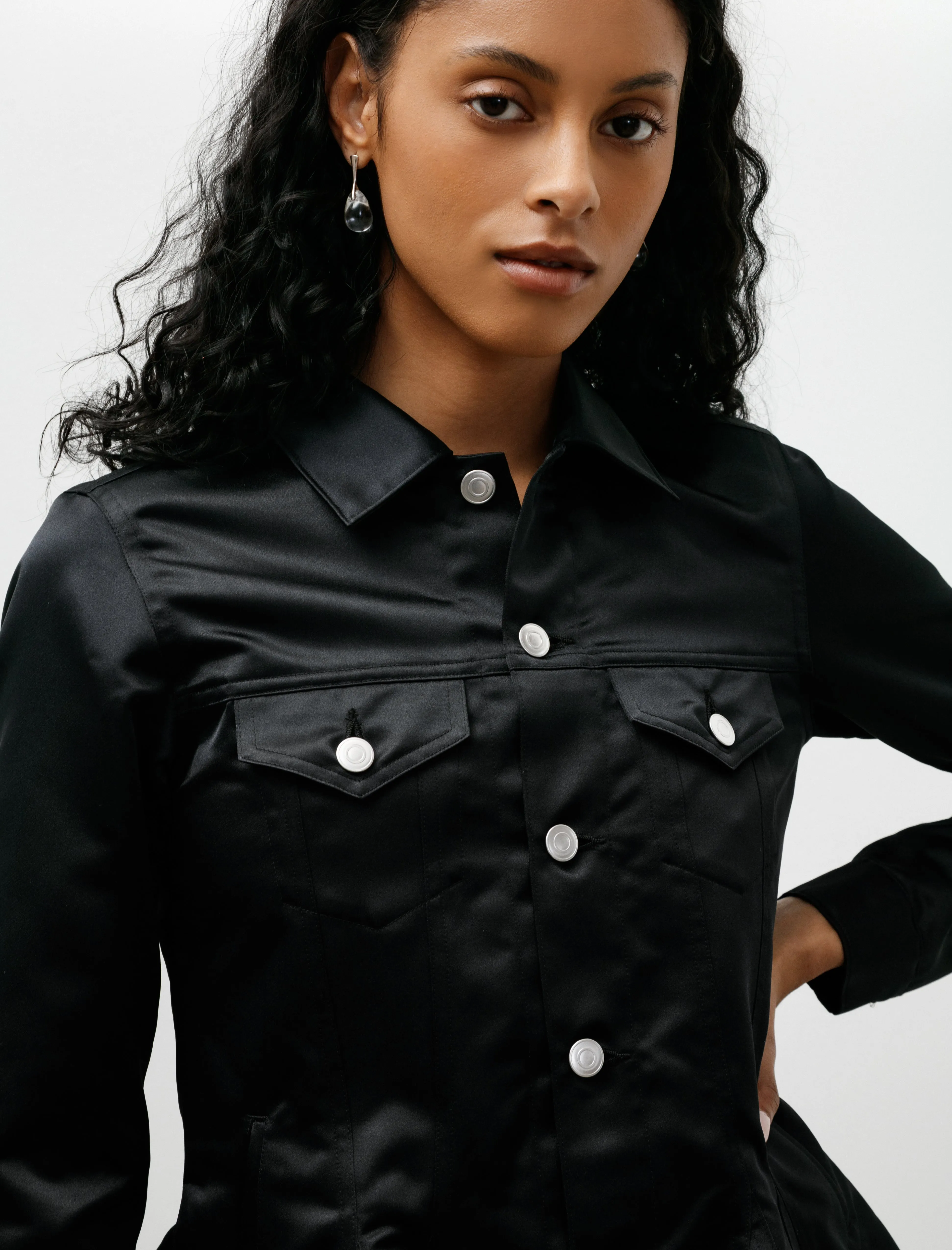 Peplum Poly Jean Jacket Black sold by SHOP NEIGHBOR product image thumbnail 3