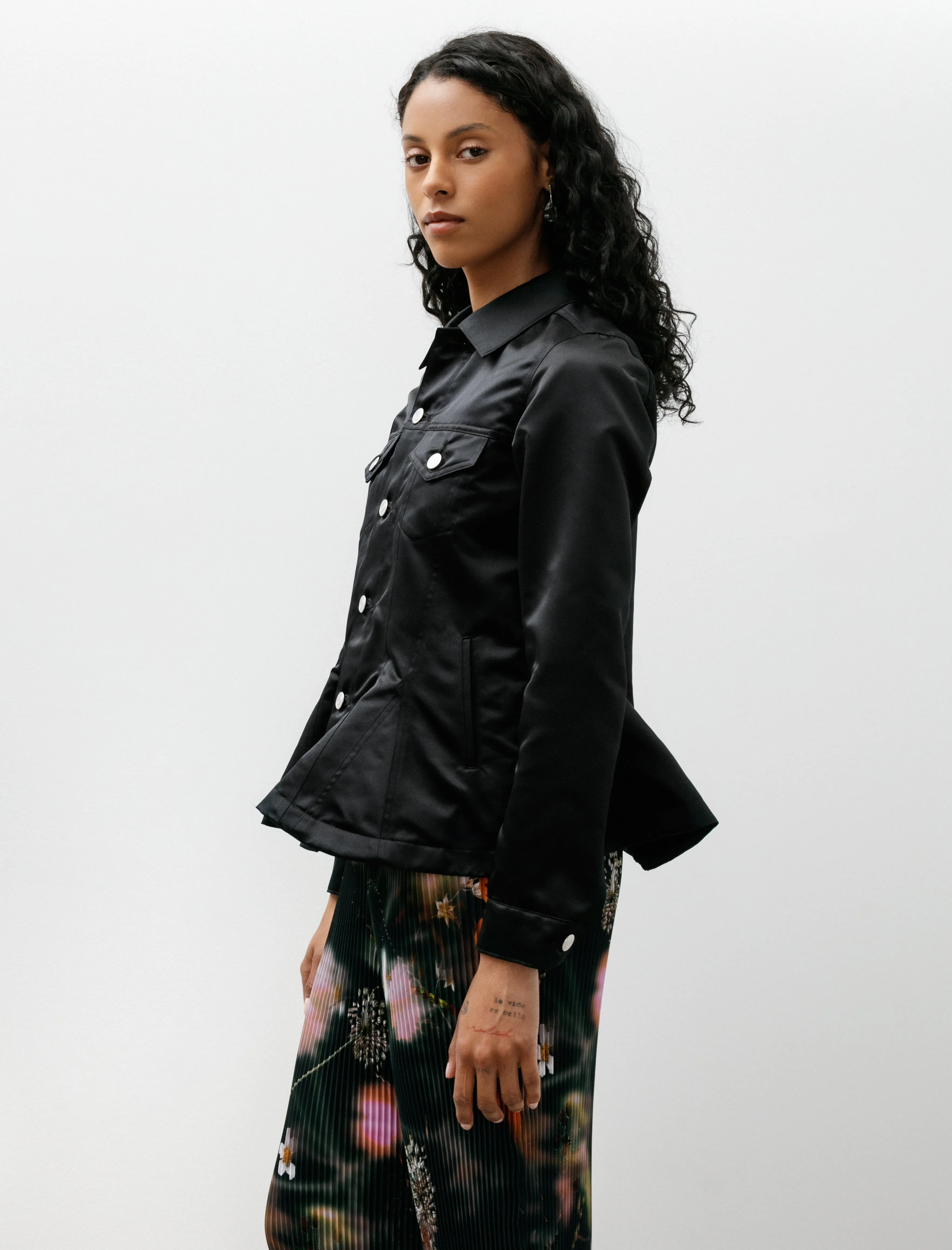 Peplum Poly Jean Jacket Black sold by SHOP NEIGHBOR product image thumbnail 4