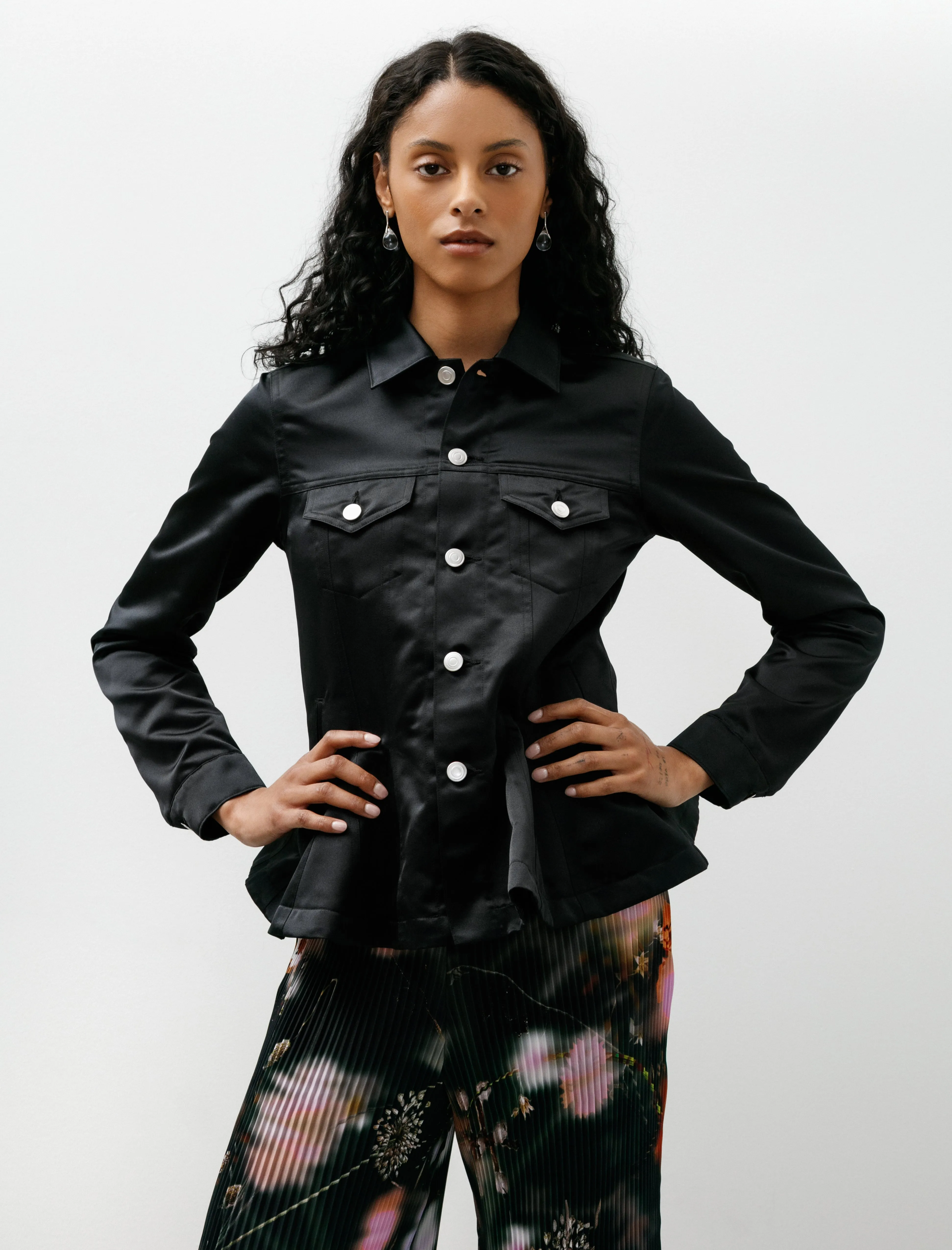 Peplum Poly Jean Jacket Black sold by SHOP NEIGHBOR product image thumbnail 2