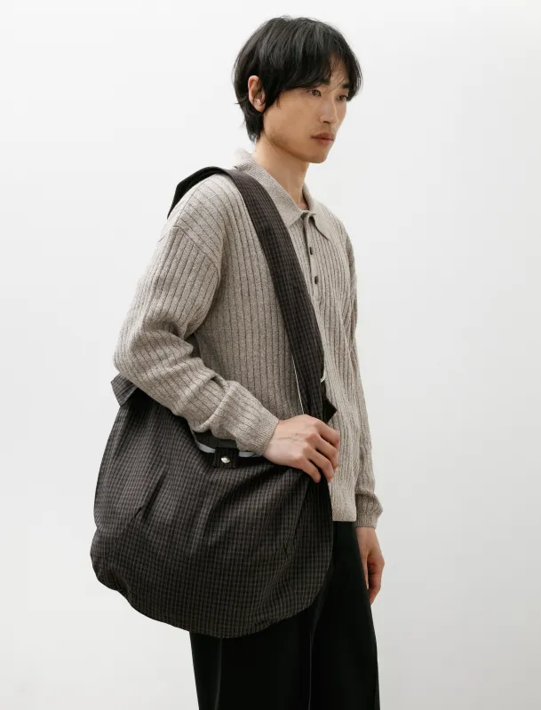 Eyelet Shoulder Bag Dark Linen Check made by SHOP NEIGHBOR