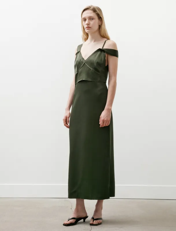 V-Neck Slip Dress Bottle Green made by SHOP NEIGHBOR