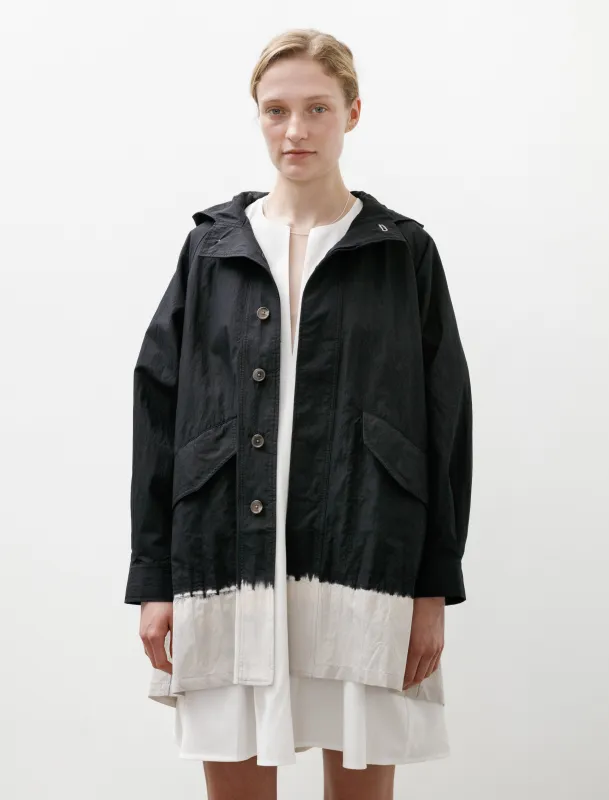 Cotton Nylon Hooded Long Coat Boushi Somewake Shibori Black/Grey made by SHOP NEIGHBOR