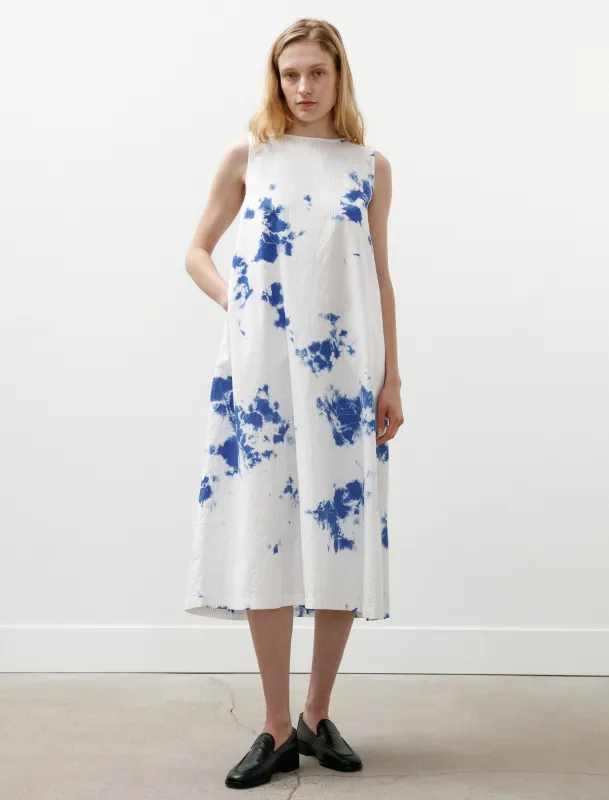 Cotton Pinstripe Sleeveless Dress Madara Shibori Blue/White made by SHOP NEIGHBOR
