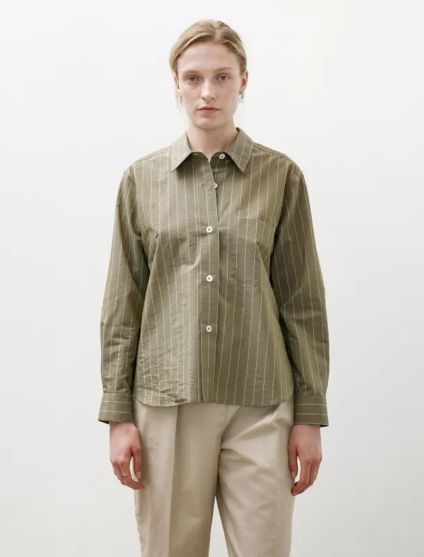 Simple Shirt Striped Cotton Silk Green/Blue made by SHOP NEIGHBOR