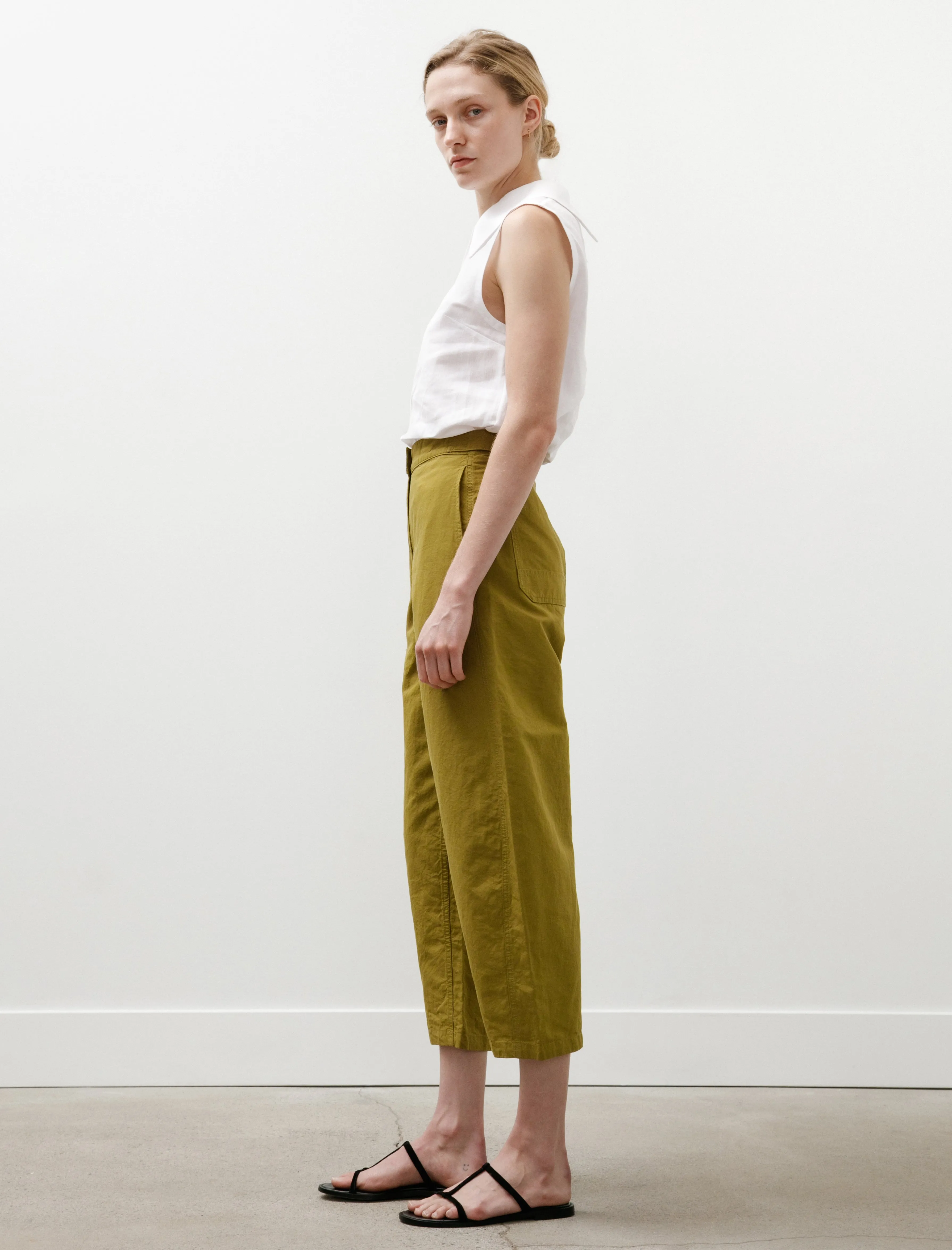 MHL Barrel Leg Trousers Dry Cotton Linen Light Olive sold by SHOP NEIGHBOR product image thumbnail 3