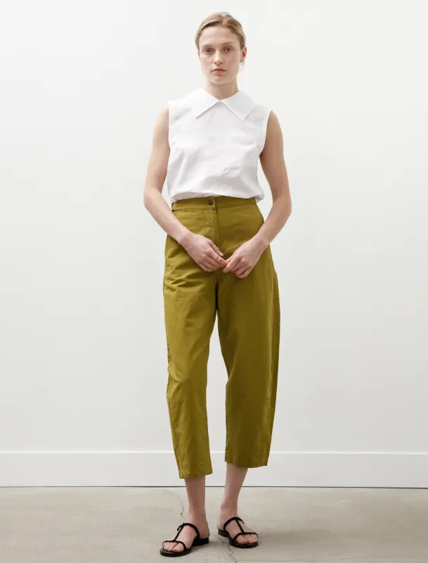 MHL Barrel Leg Trousers Dry Cotton Linen Light Olive made by SHOP NEIGHBOR