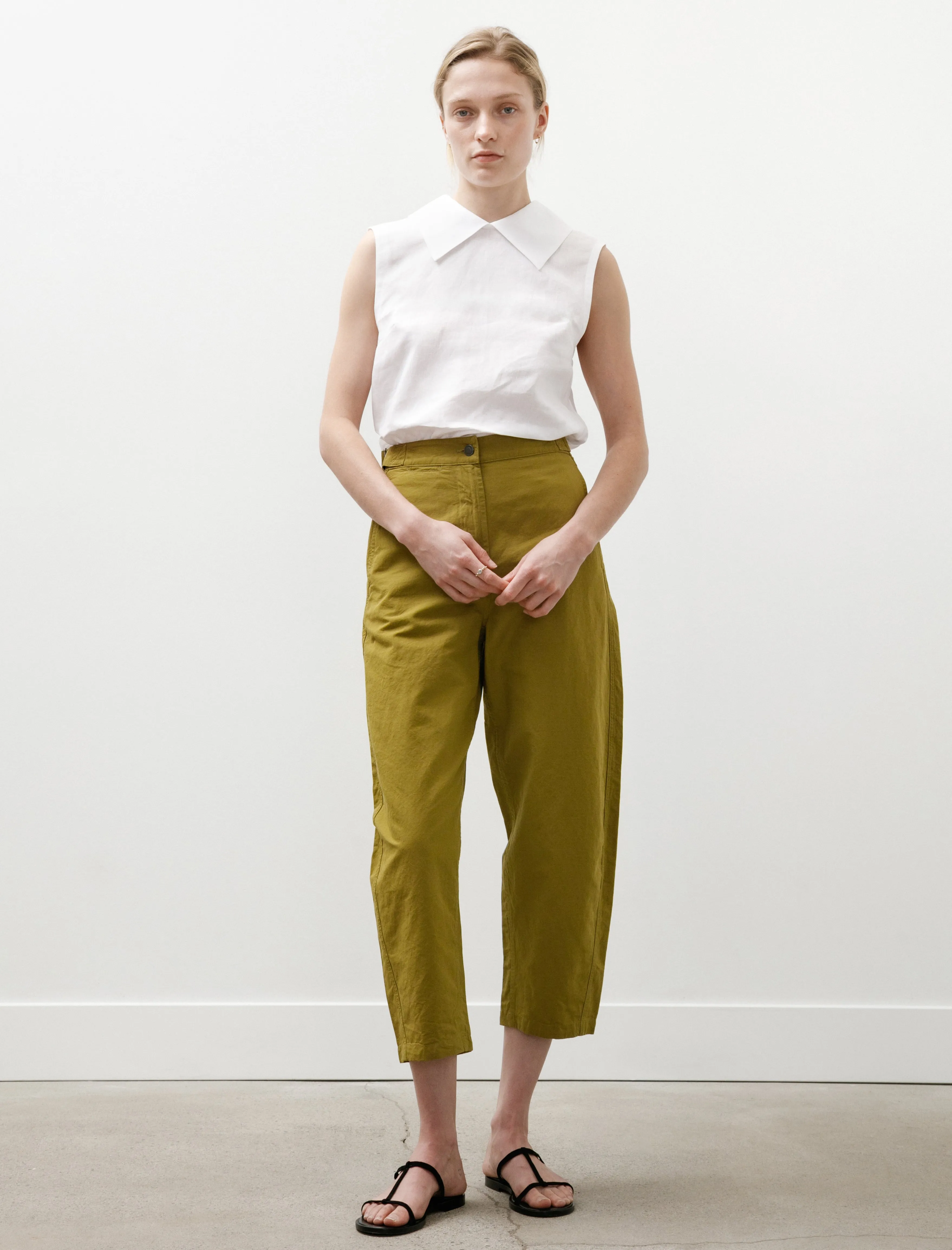 MHL Barrel Leg Trousers Dry Cotton Linen Light Olive sold by SHOP NEIGHBOR