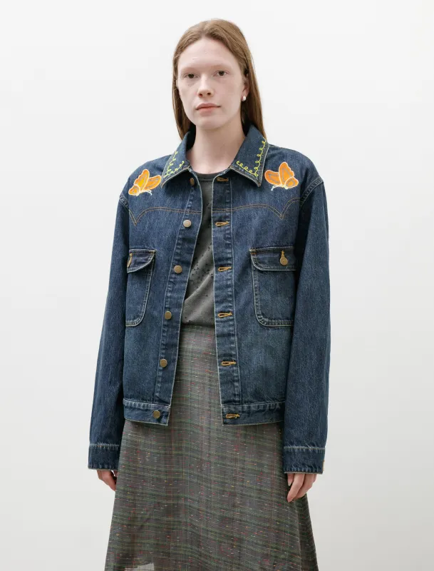 Papillon Embroidered Jean Jacket made by Needles Womens
