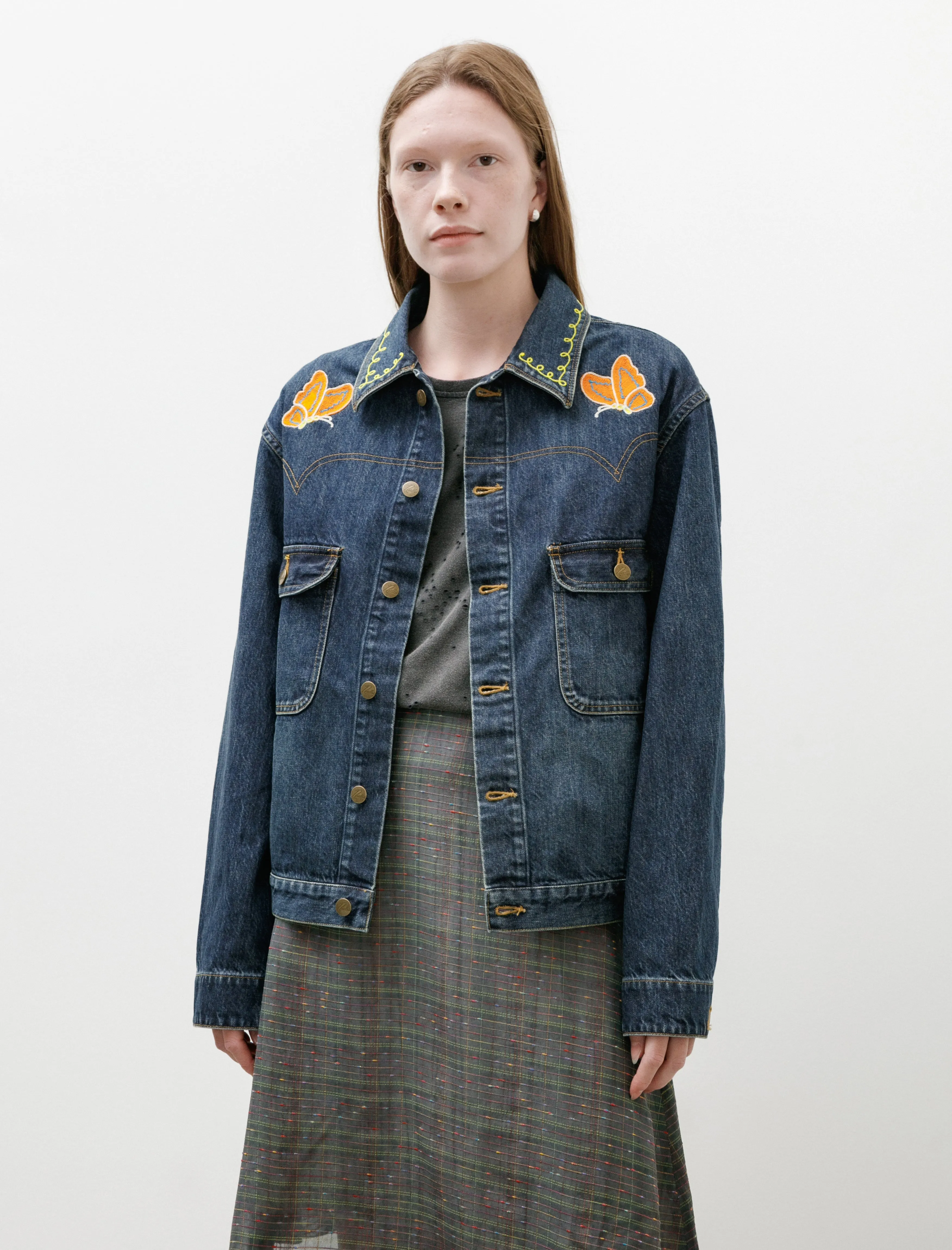 Papillon Embroidered Jean Jacket sold by SHOP NEIGHBOR