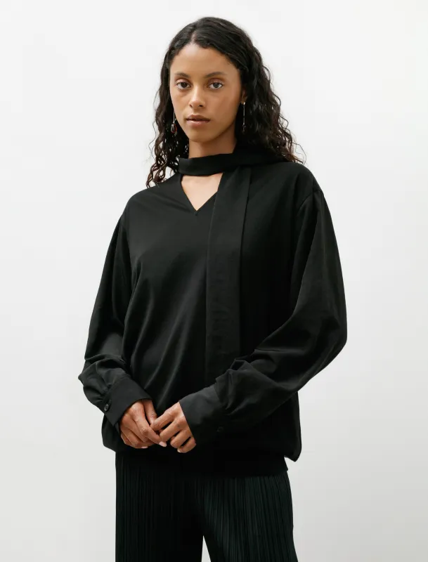 Tie Combination Blouse Black made by SHOP NEIGHBOR