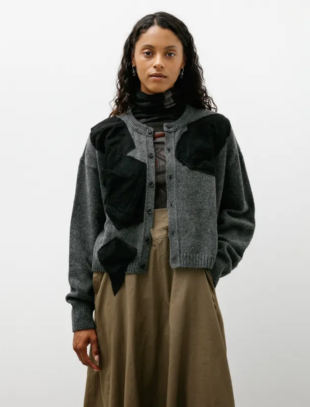 Appliqué Short Cardigan Charcoal made by SHOP NEIGHBOR