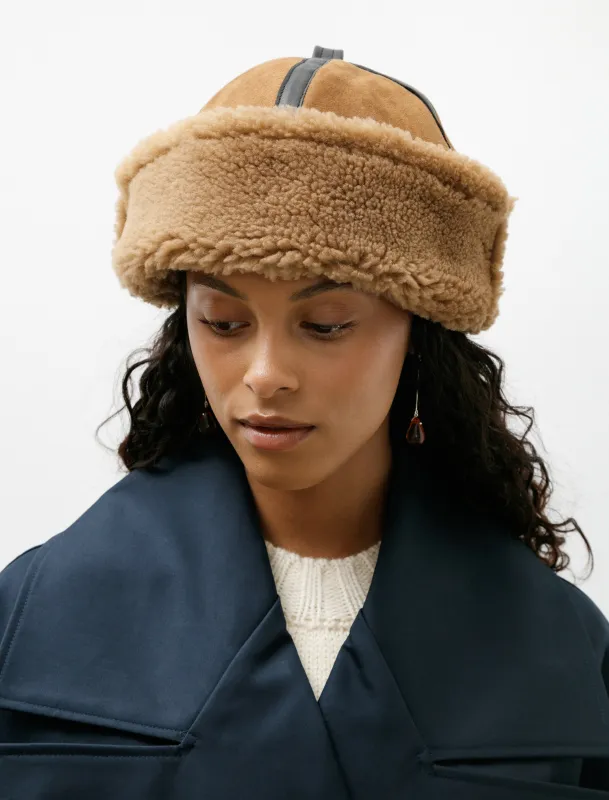 Suede Back Curly Hair Contrast Bound Panel Cap Tan/Black made by SHOP NEIGHBOR