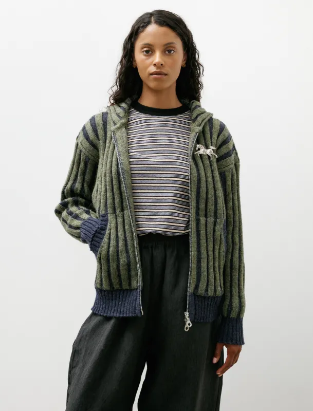 Brushed British Wool Ribbed Zip Up Hoodie Denim/Apple made by SHOP NEIGHBOR