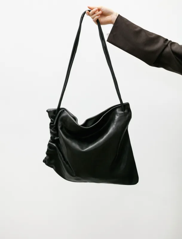 No.131 Leather Gathered Crossed Bag Black Lambskin made by SHOP NEIGHBOR