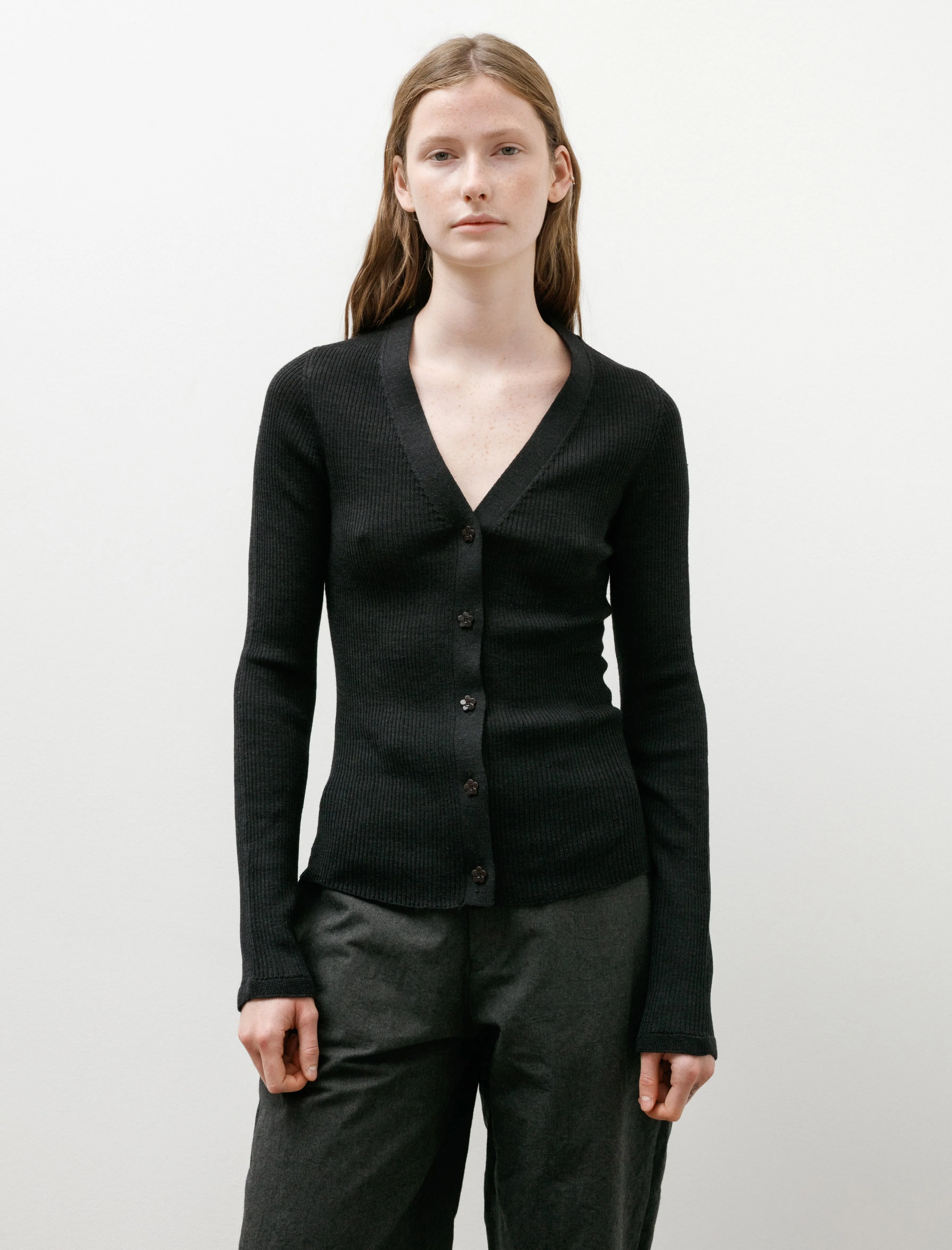 Folke Cardigan with Frill Charcoal sold by SHOP NEIGHBOR