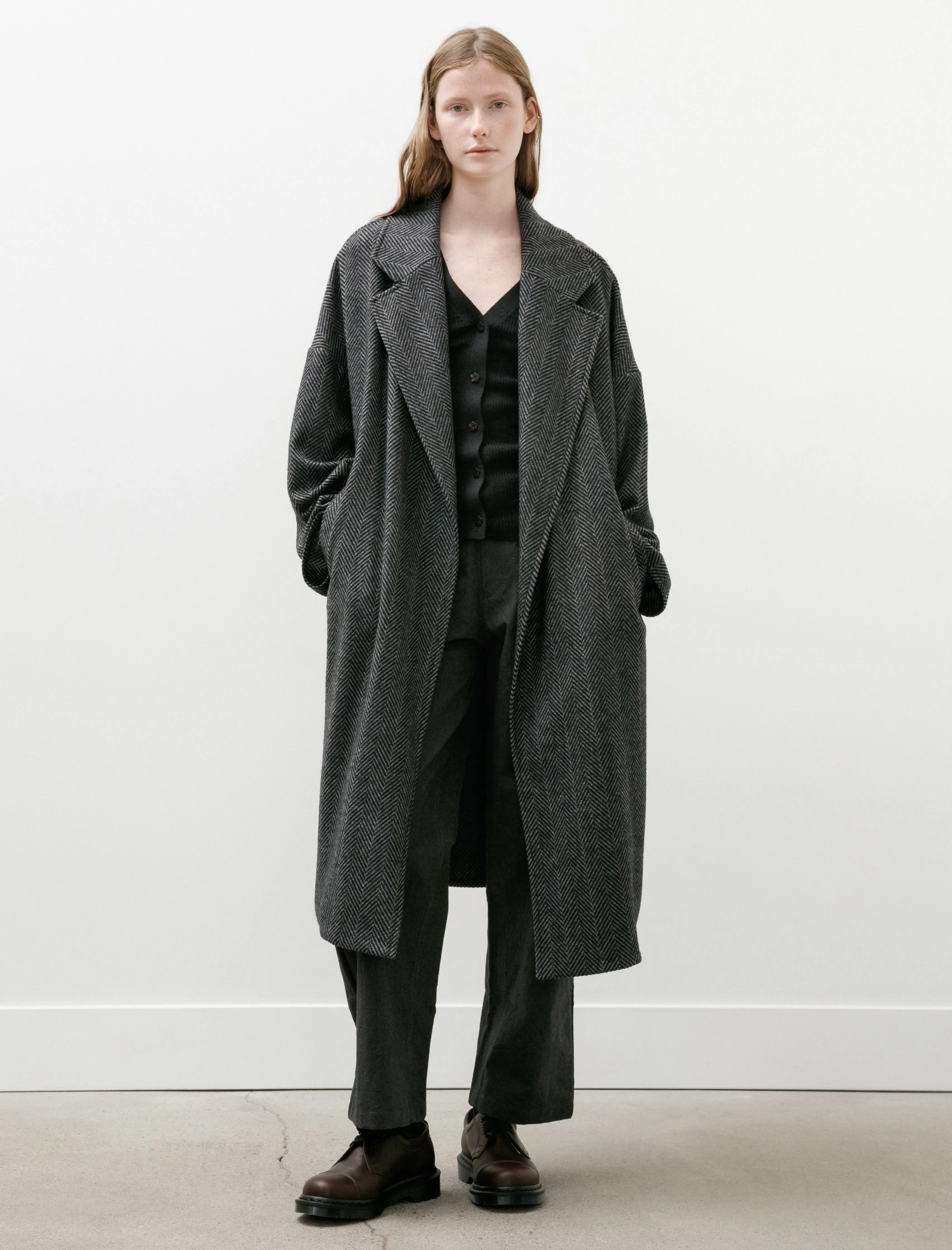 Oversized Coat Cashmere Herringbone Charcoal sold by SHOP NEIGHBOR