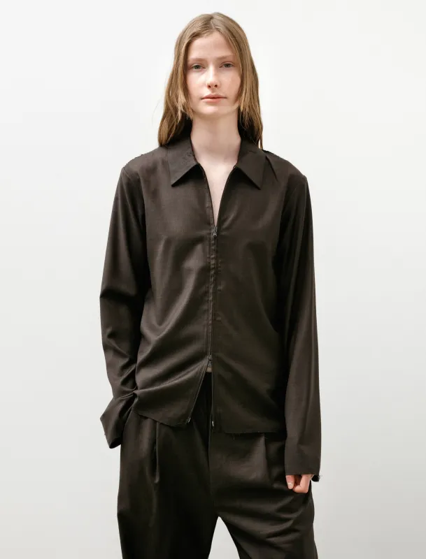 No.273 Fine Wool Zipper Shirt Brown made by SHOP NEIGHBOR