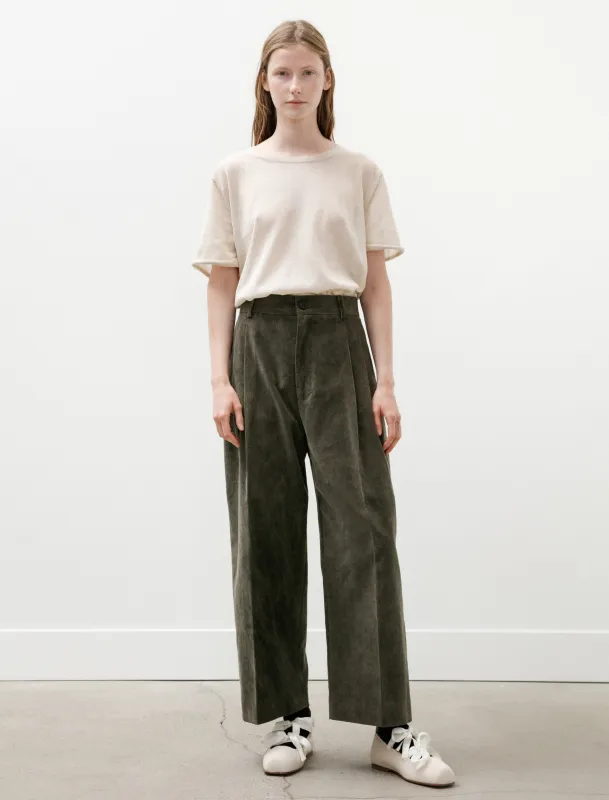 Double Pleated Cropped Corduroy Trousers Washed Khaki made by SHOP NEIGHBOR