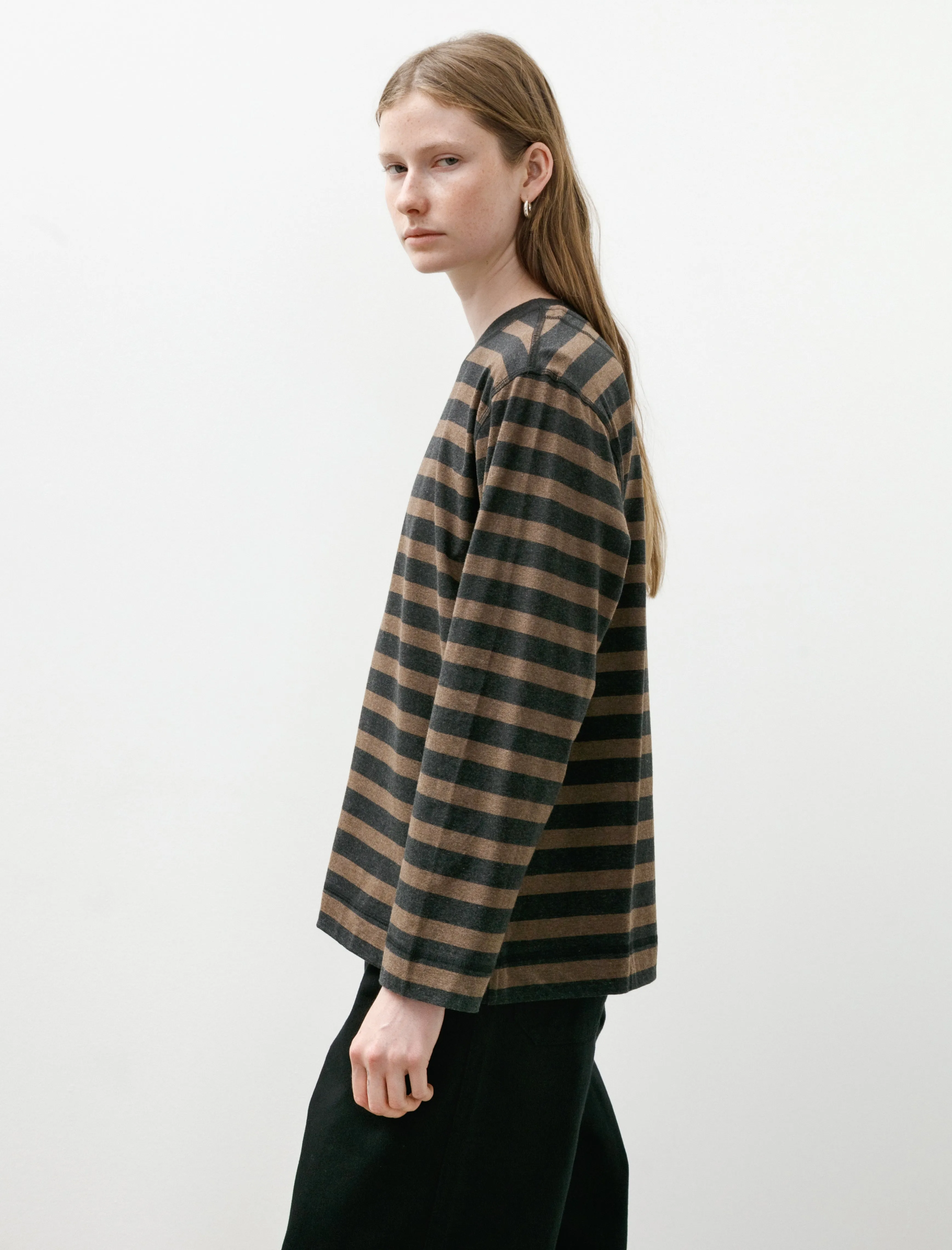 MHL Crew Neck Matelot Light Cotton Melange Stripe Off Black Bark sold by SHOP NEIGHBOR product image thumbnail 3