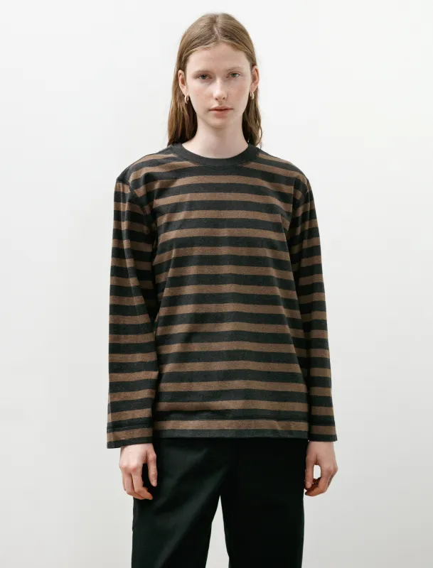 MHL Crew Neck Matelot Light Cotton Melange Stripe Off Black Bark made by SHOP NEIGHBOR