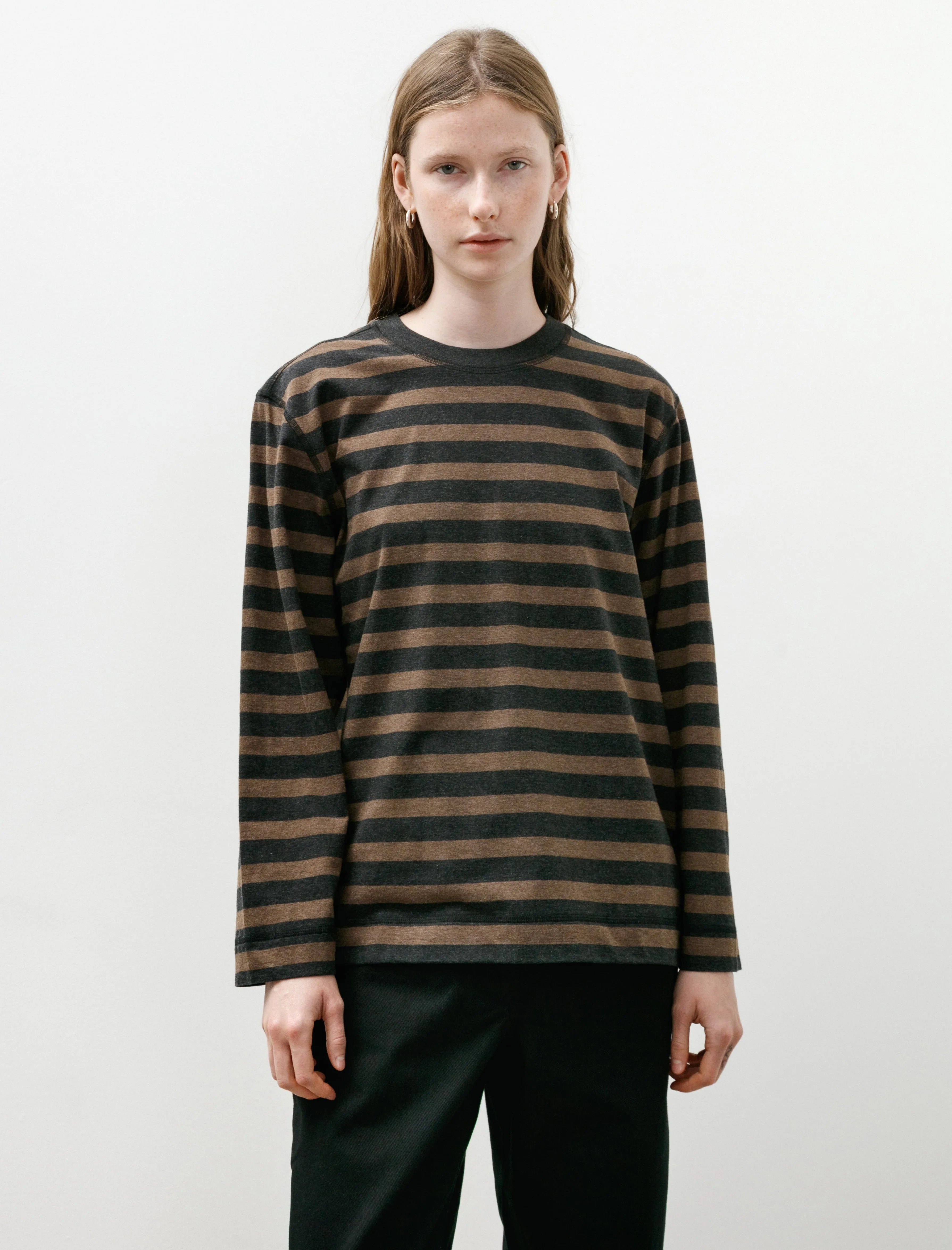 MHL Crew Neck Matelot Light Cotton Melange Stripe Off Black Bark sold by SHOP NEIGHBOR