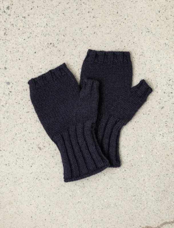 MHL Chunky Fingerless Glove Shetland Wool Navy made by SHOP NEIGHBOR
