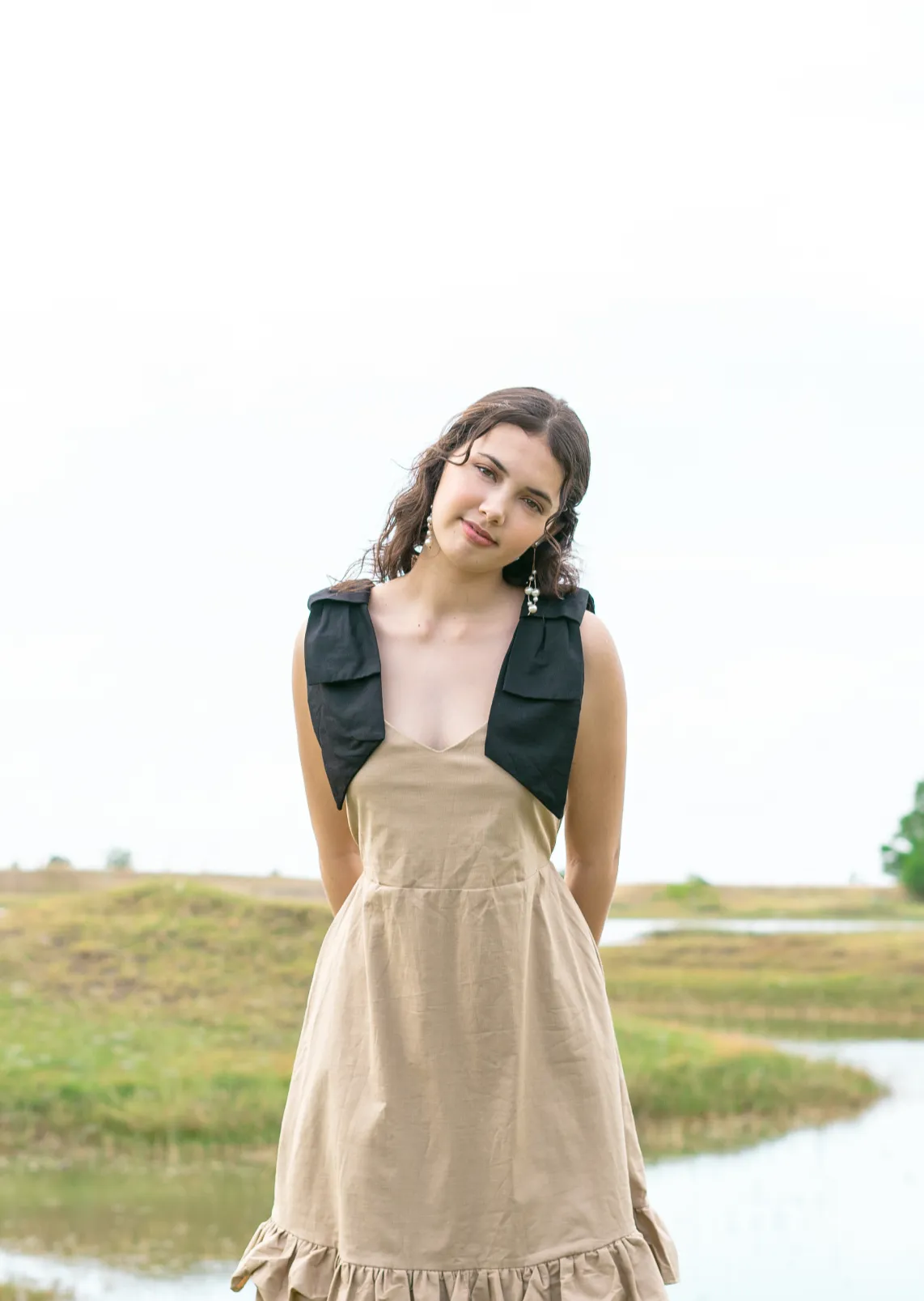 Ilka 2-way Dress - Beige X Black Ribbon sold by Sundays