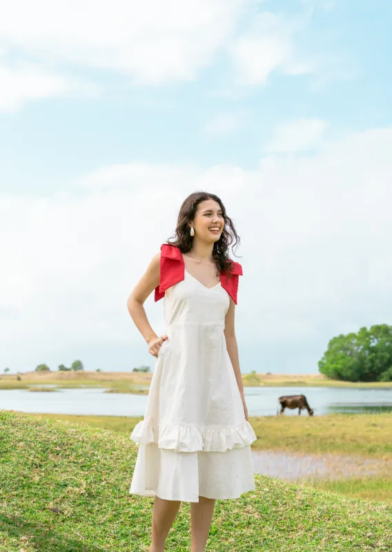 Ilka 2-way Dress - White X Red Ribbon sold by Sundays
